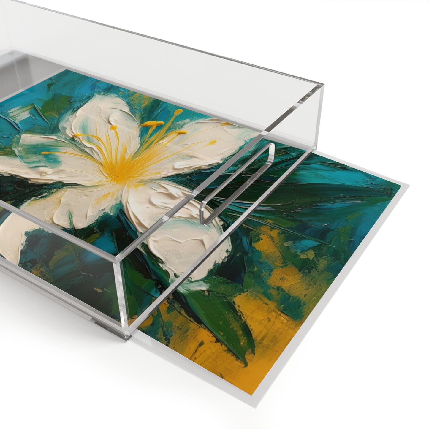 Floral Symphony: Acrylic Serving Tray featuring an Abstract Oil Painting of Jasmine