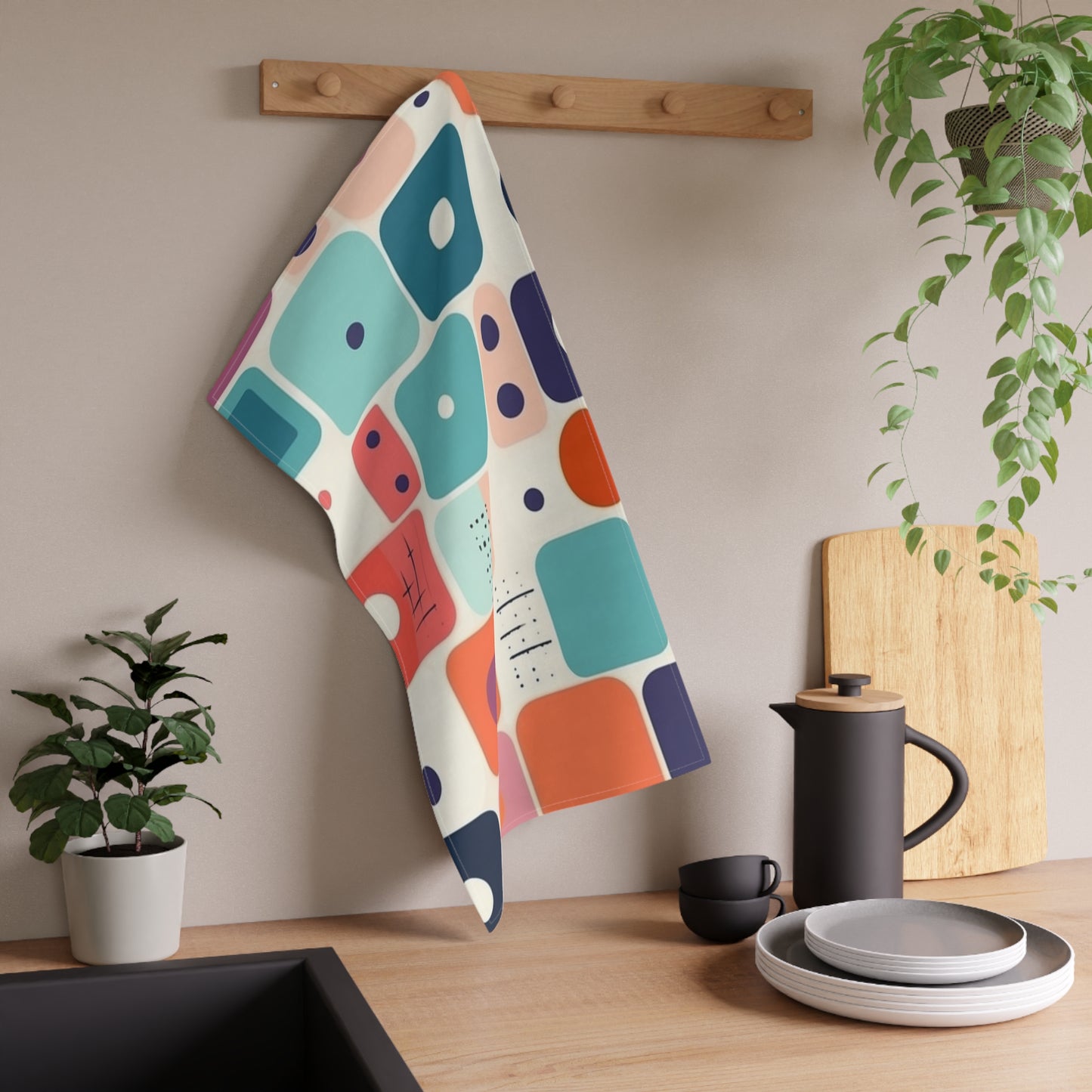 Retro Chic: Atomic Age-Inspired Kitchen Towel with Midcentury Modern Design and 1960s Fashion