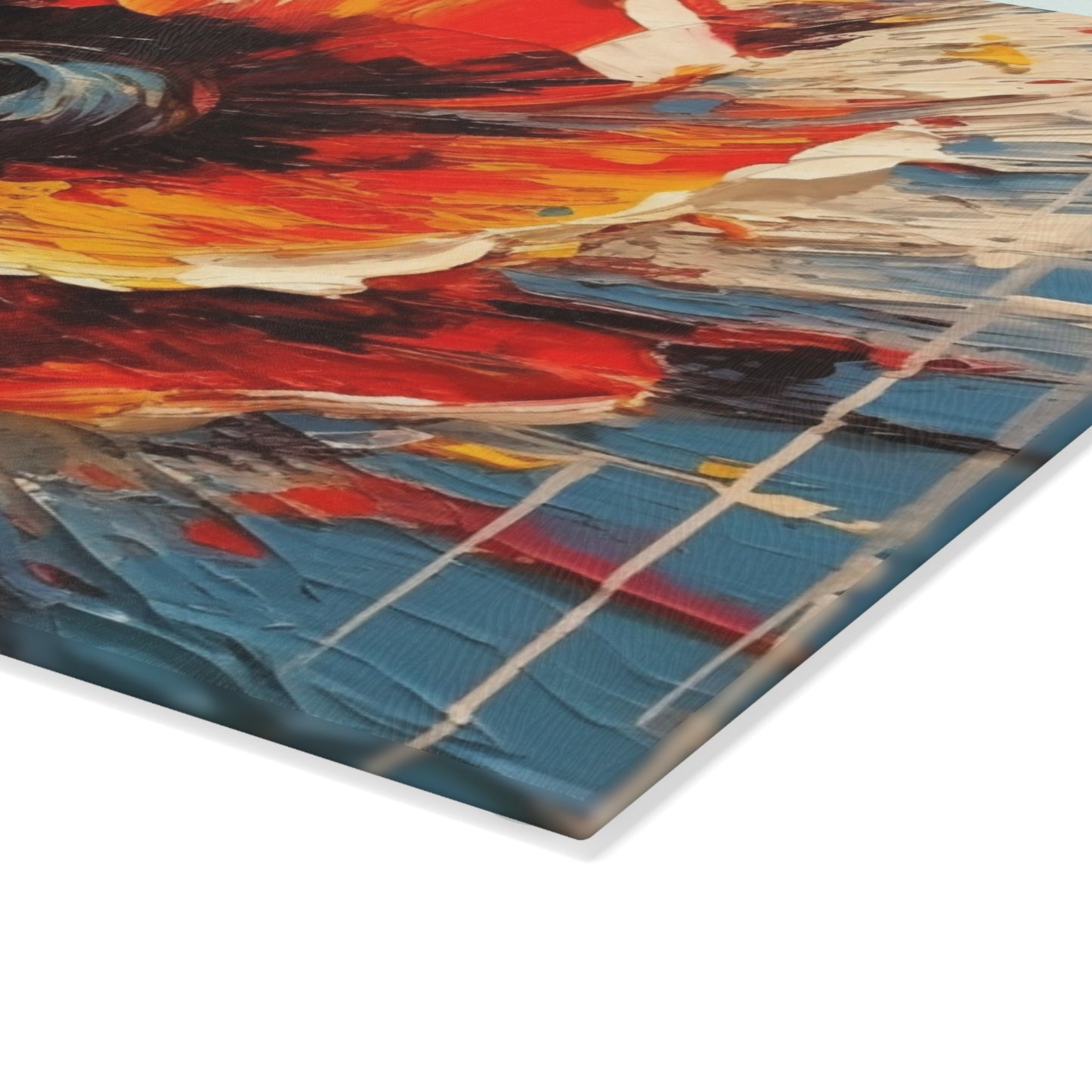 Poppy Symphony: Glass Cutting Board with Abstract Floral Artwork