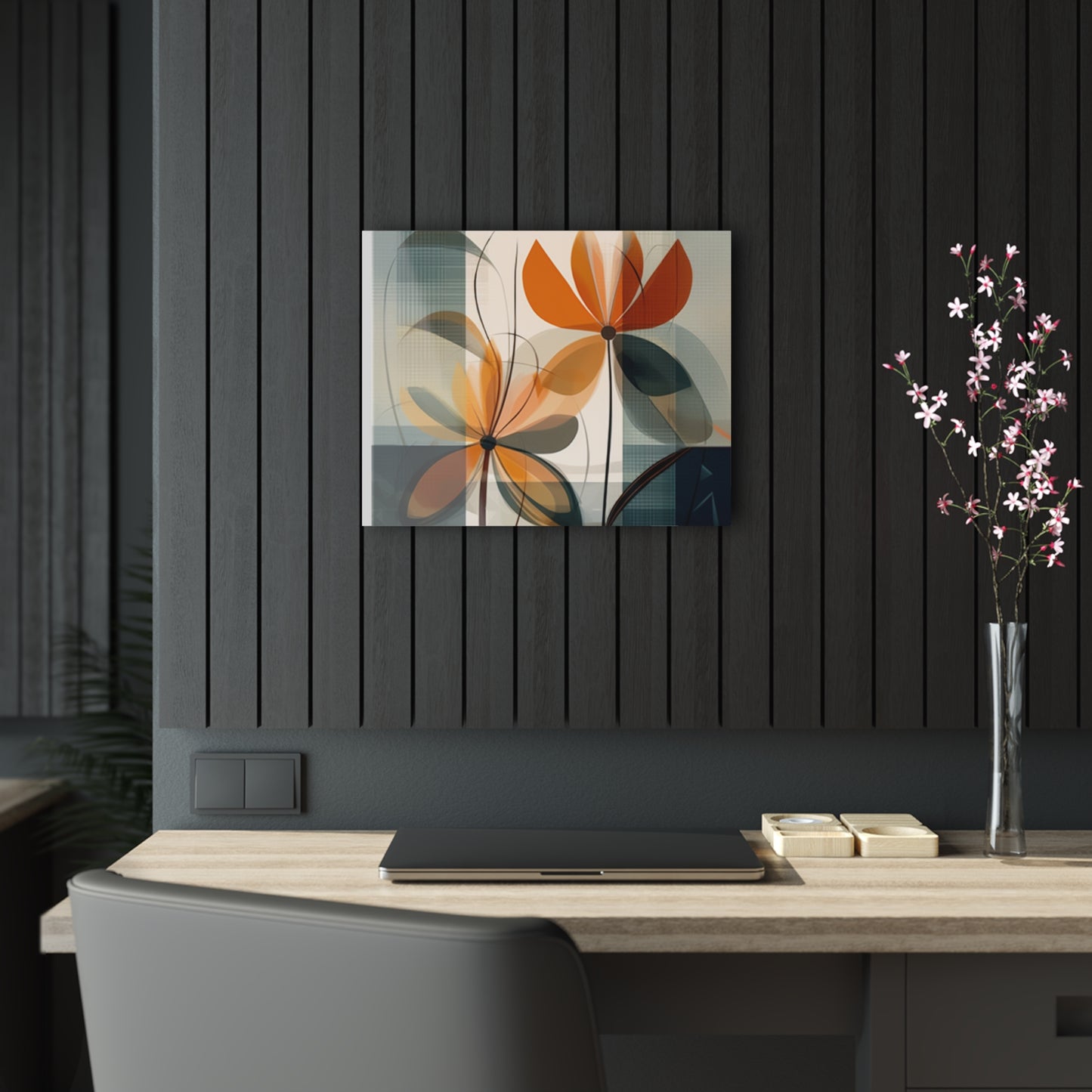 Botanical Chic: Flower Drawings and Minimalist Acrylic Prints Design with Midcentury Flair