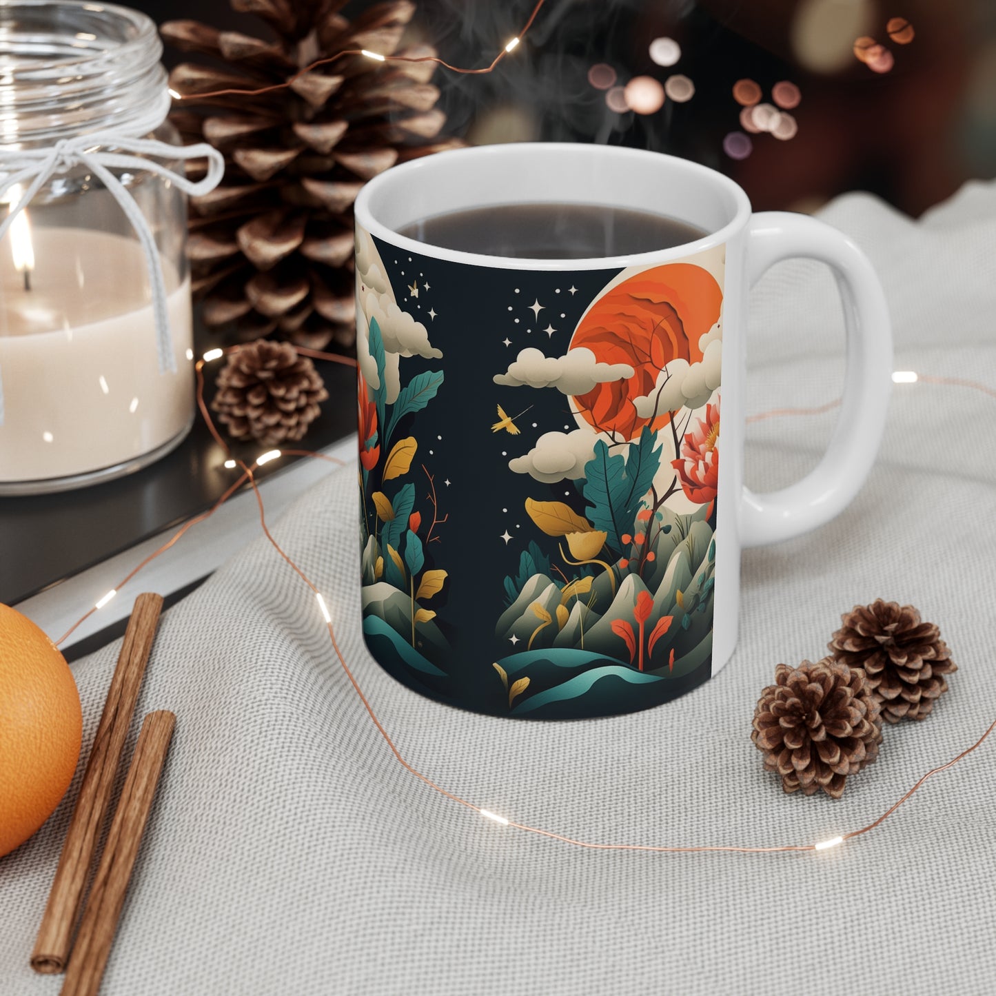 Simplicity Refined: Ceramic Mug with Minimalist Midcentury Modern Design and Abstract Art
