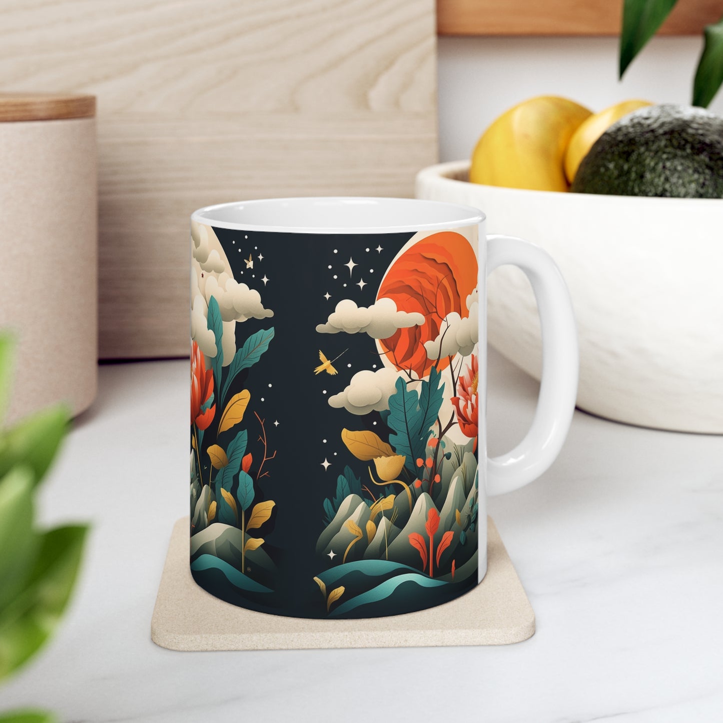 Simplicity Refined: Ceramic Mug with Minimalist Midcentury Modern Design and Abstract Art