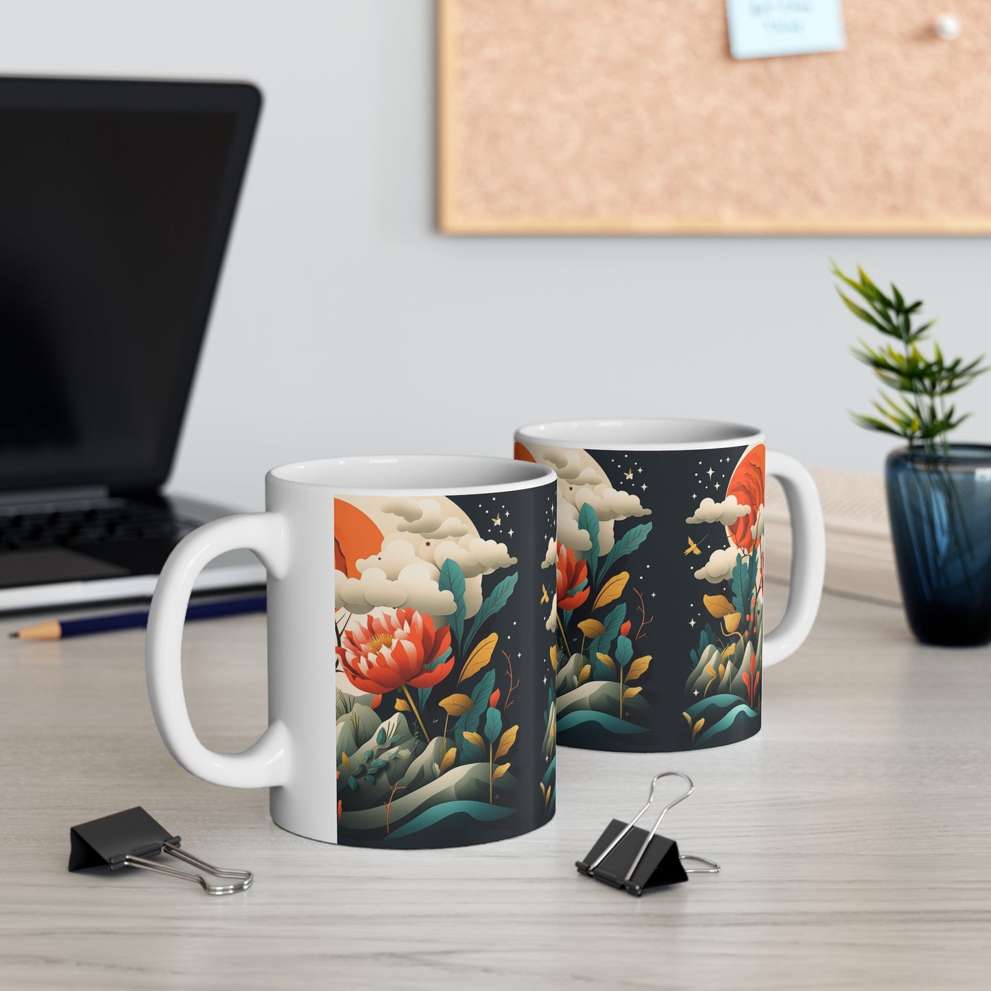 Simplicity Refined: Ceramic Mug with Minimalist Midcentury Modern Design and Abstract Art