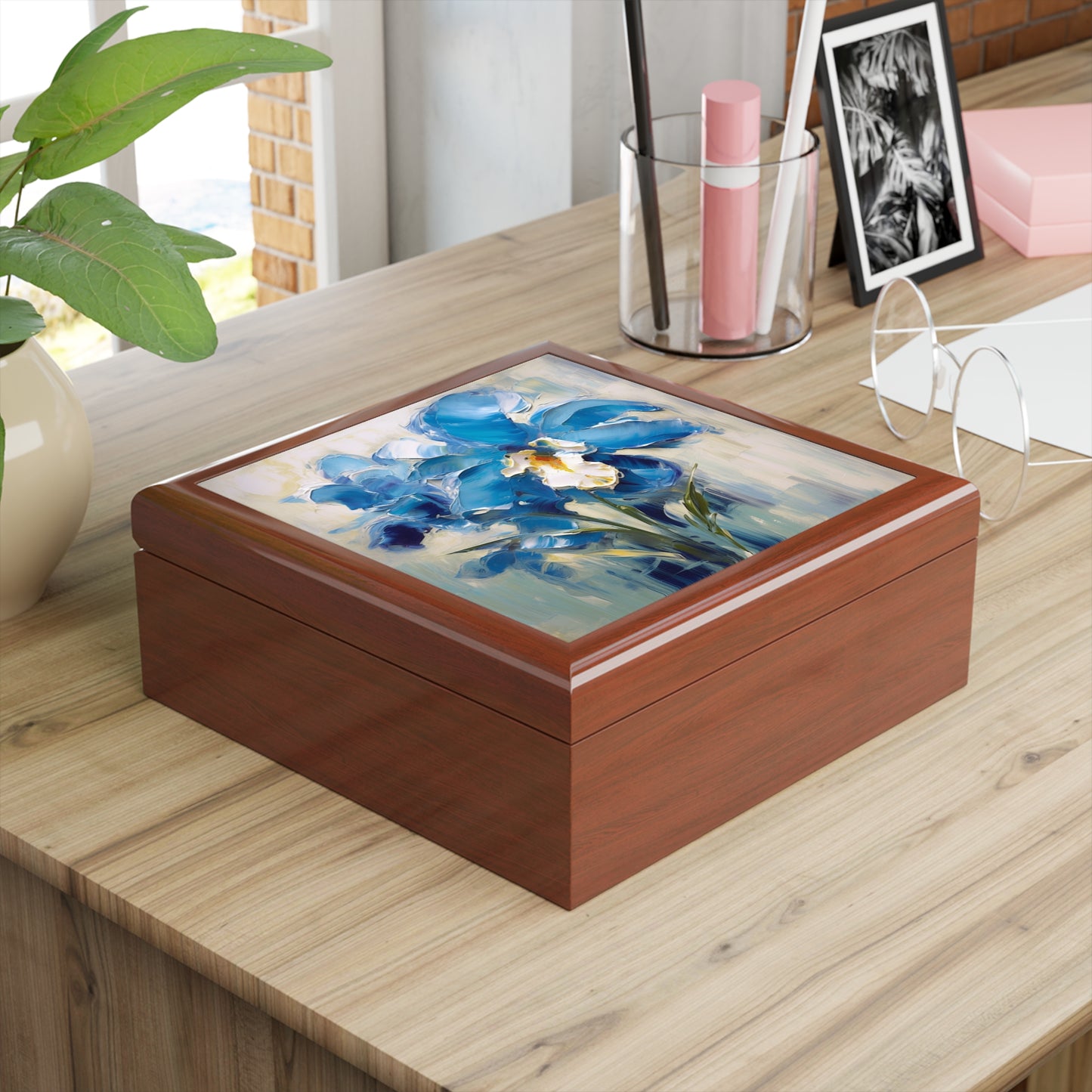 Embrace Artistic Expression with Blue Orchid Abstract Painting Jewelry Box