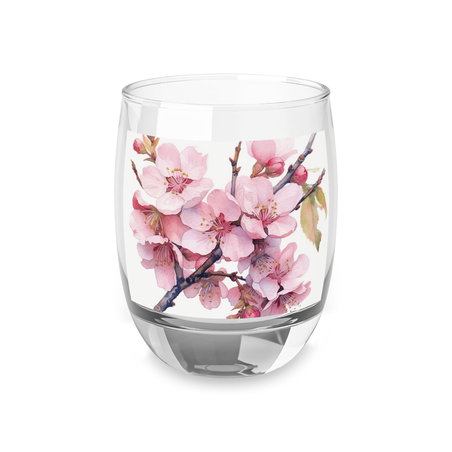 Whimsical Delight: Watercolor Cherry Blossom Tree Whiskey Glass