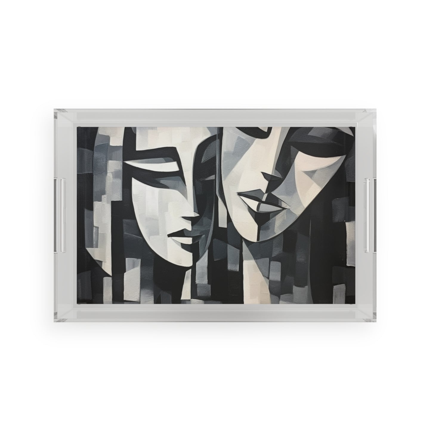 Abstract Oil Paint Acrylic Serving Tray: Cubist Artistry in a Portable Masterpiece
