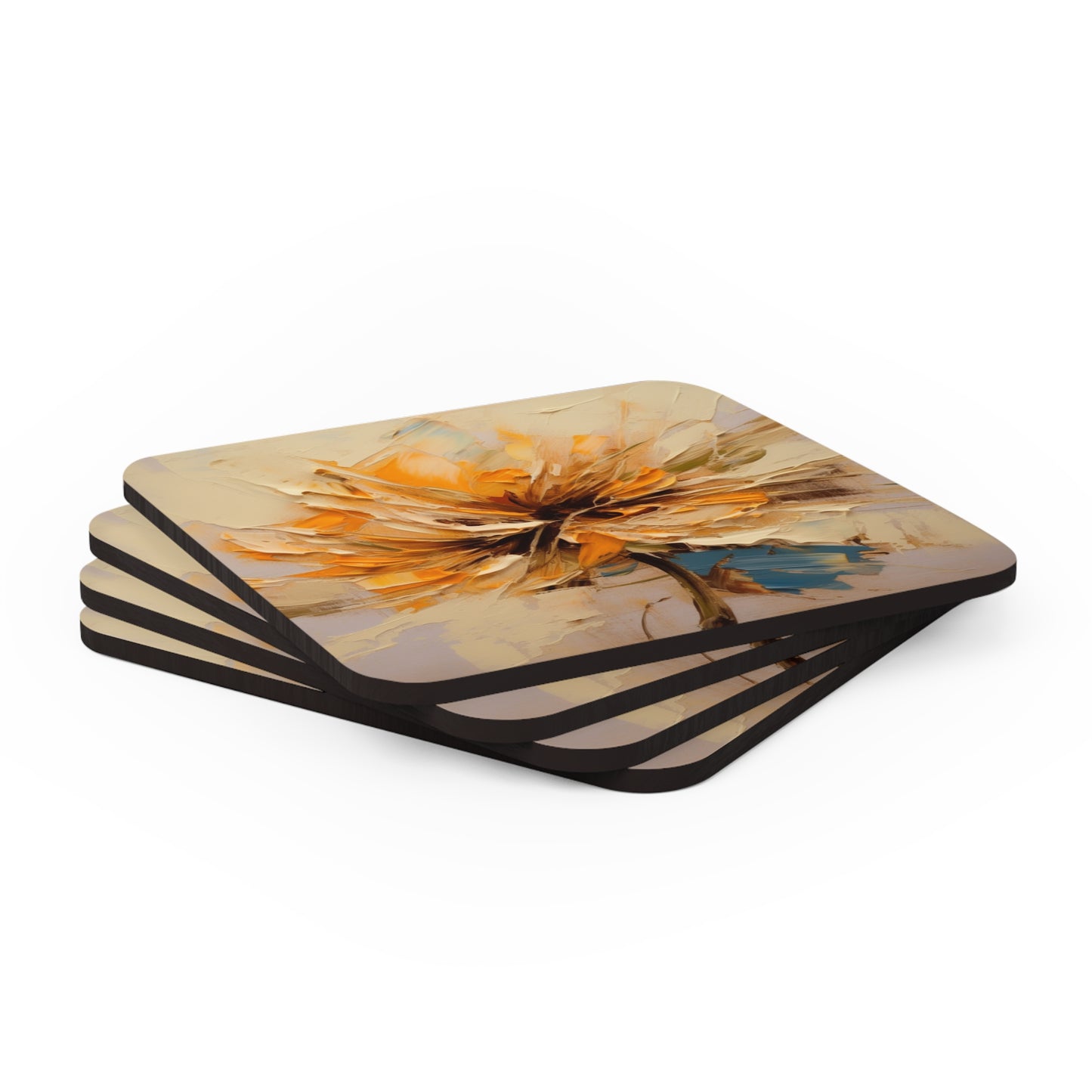 A Brush of Nature's Elegance: Corkwood Coaster Set for Artistic Flower Lovers