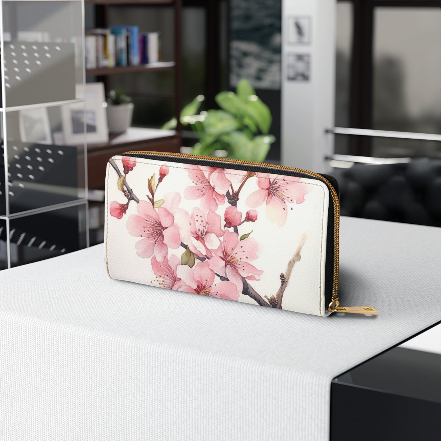 Watercolor Cherry Blossom Zipper Wallet