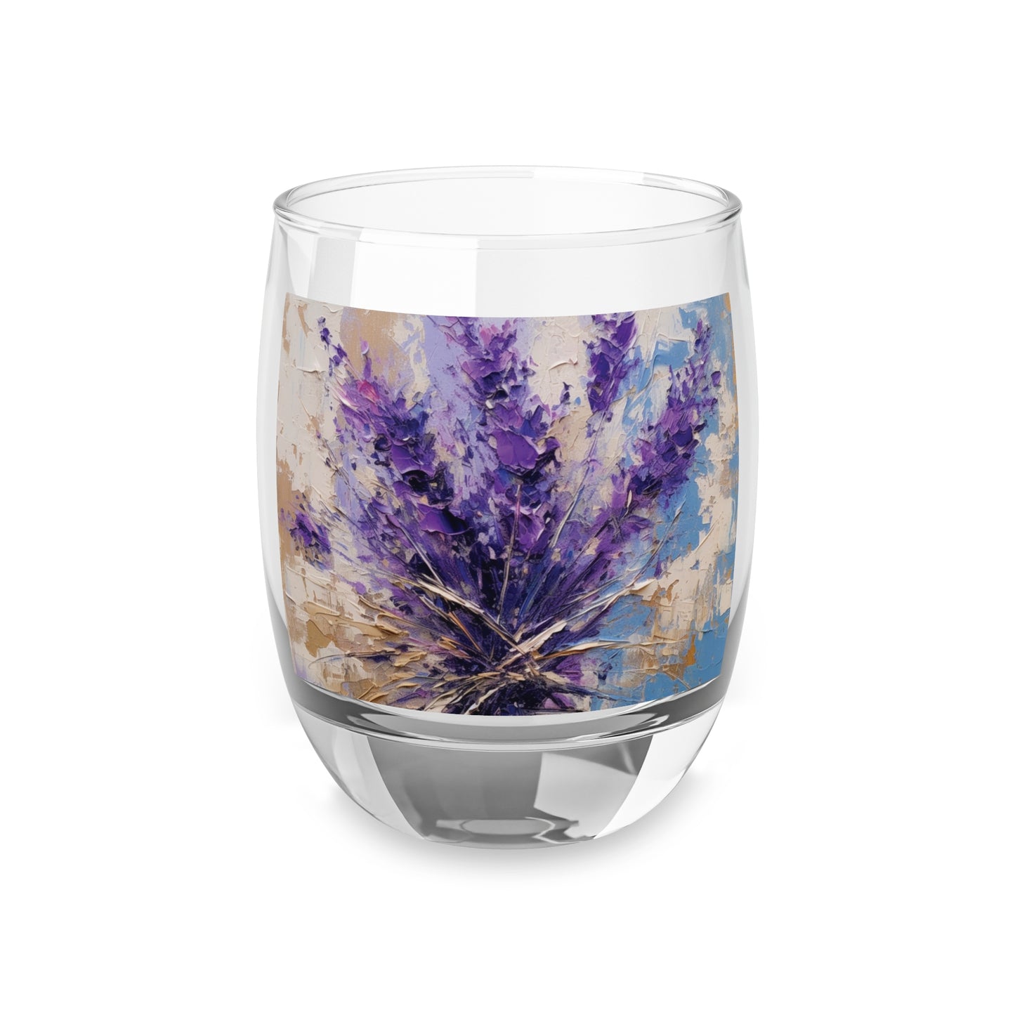 Vibrant Lavender Art on Whiskey Glass: A Floral Delight for Your Senses