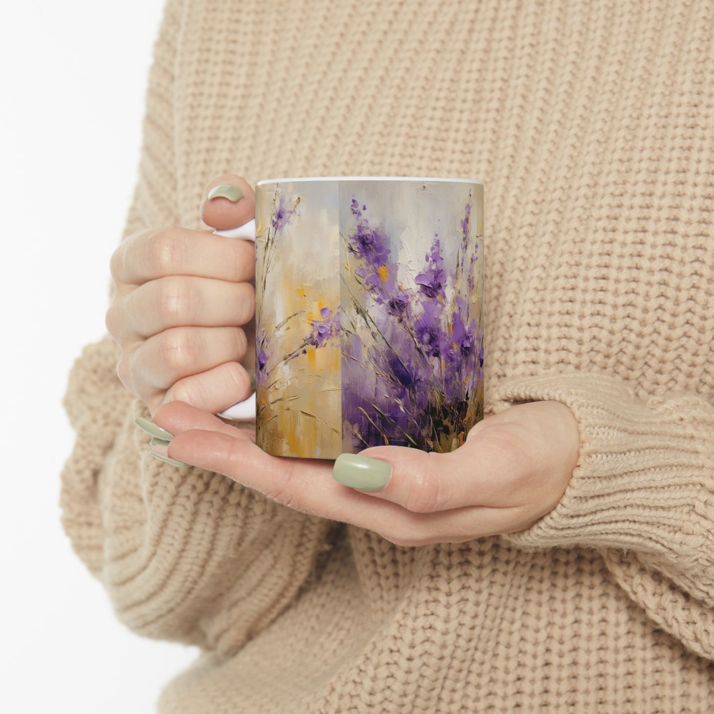 Expressive Lavender Drawing on Ceramic Mug: A Symphony of Colors and Petals