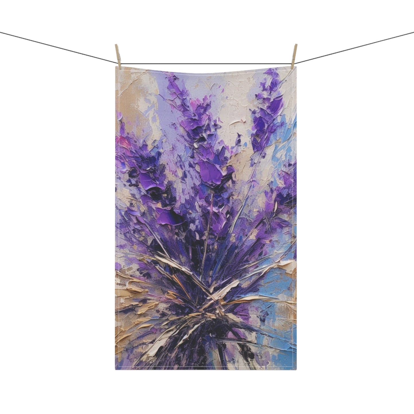 Vibrant Lavender Art on Kitchen Towel: A Floral Delight for Your Senses
