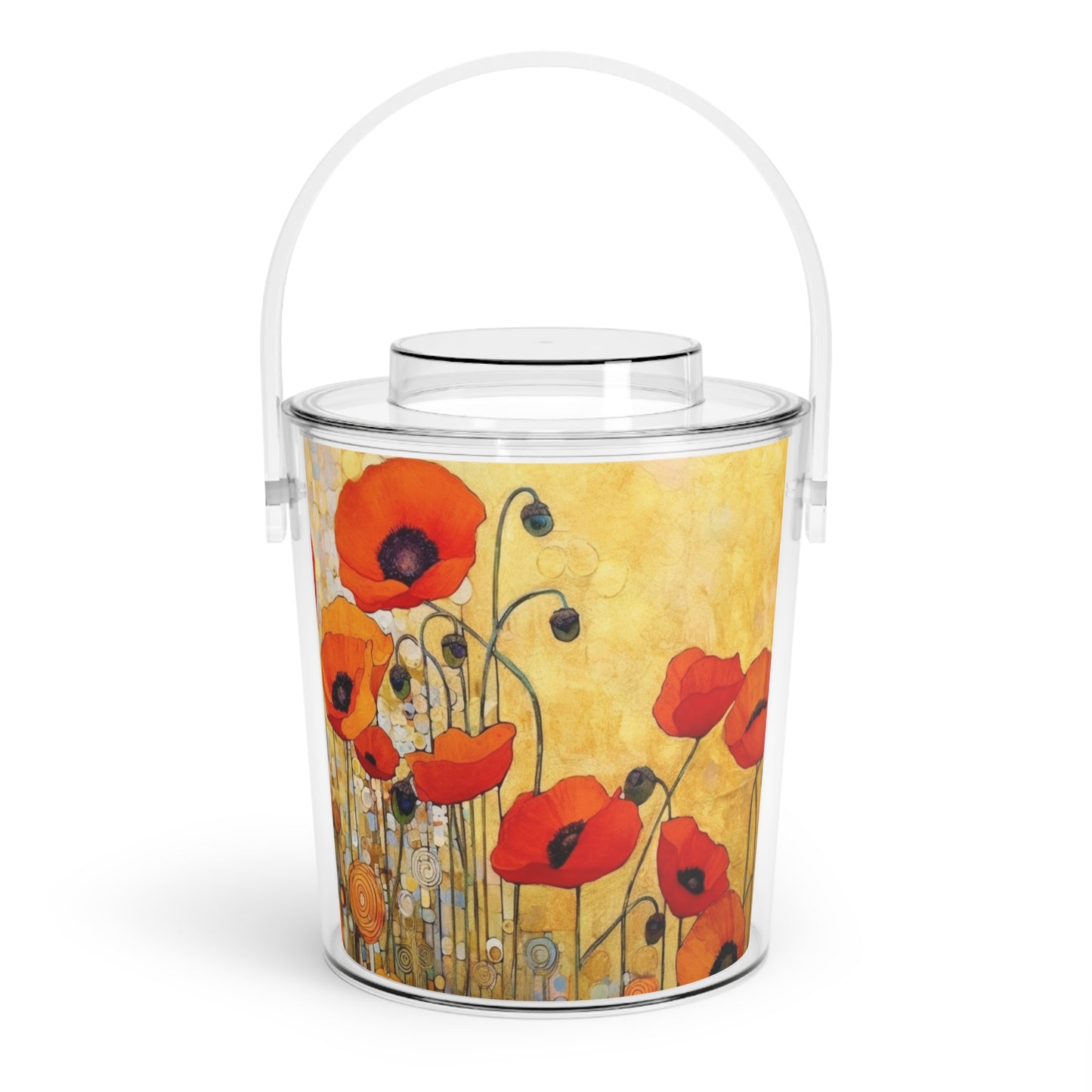 Elevate Your Sip: Ice Bucket with Tongs Adorned with Gustav Klimt's Poppies