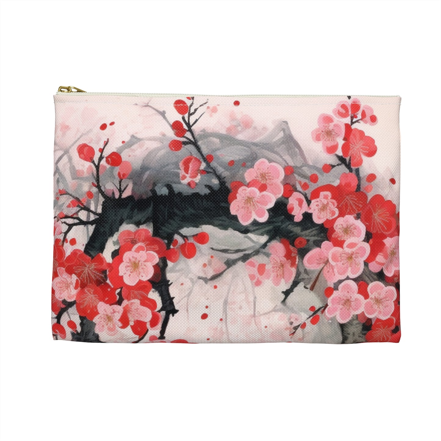 Cherry Blossom Delight: Accessory Pouch Adorned with Intricate Flower Drawings and Artistry