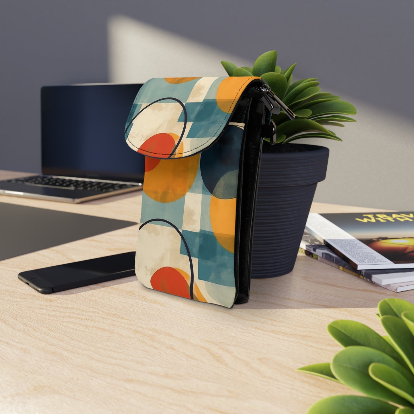 Geometric Cell Phone Wallet for Contemporary Style with Abstract Art Touches