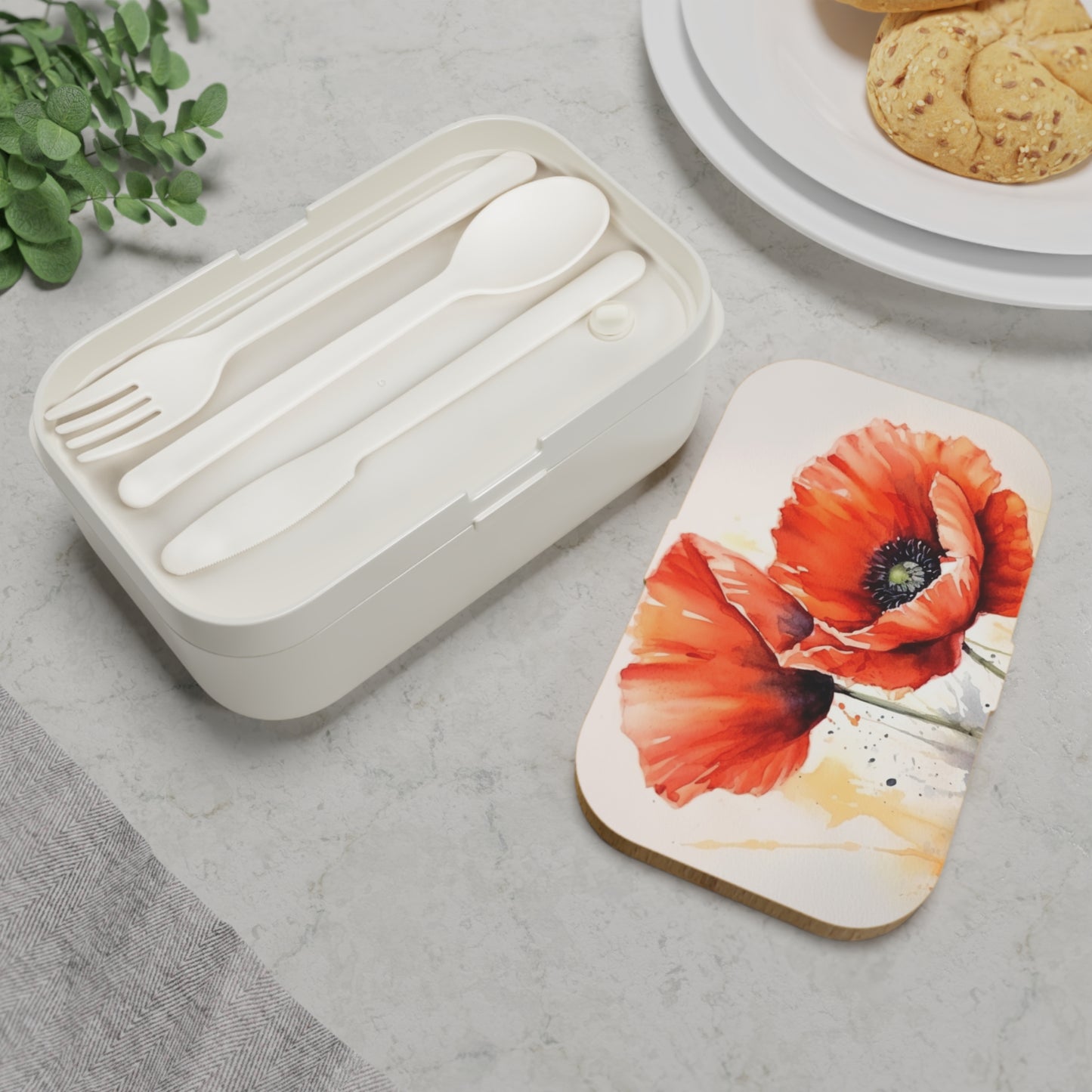 Whimsical Poppy Flower Watercolor Bento Box: An Artistic Delight