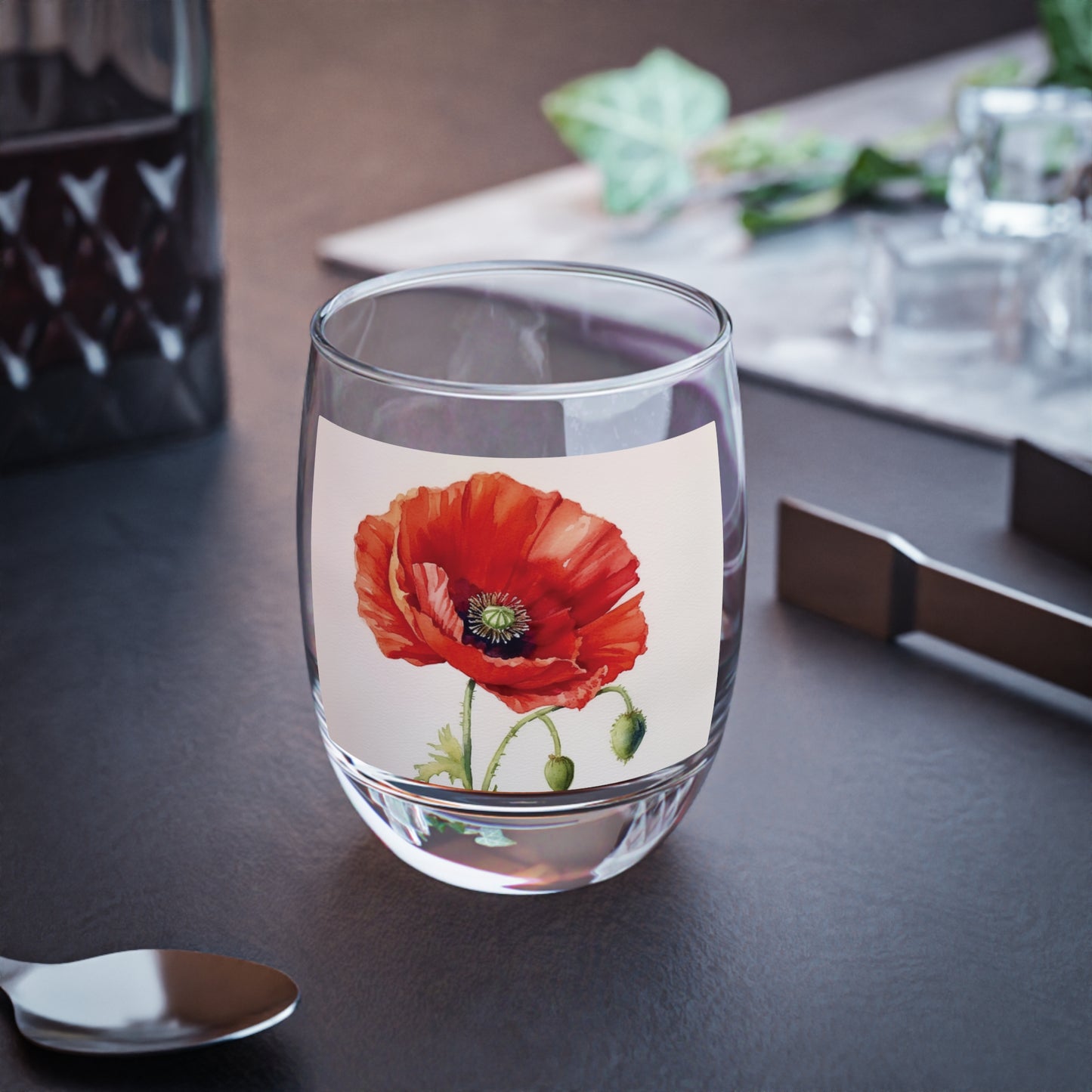 Vibrant Watercolor Poppy Whiskey Glass: Beauty of Nature