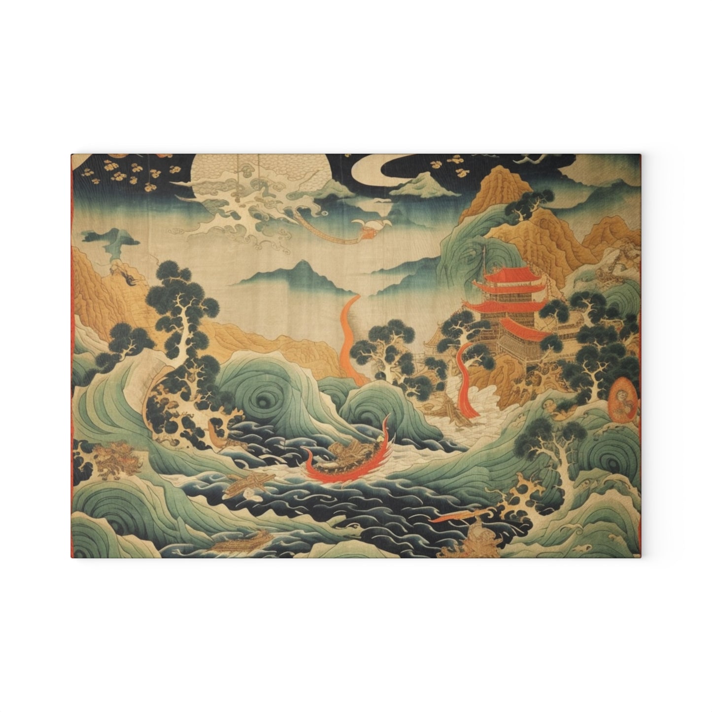 Harmony of the Elements: Japanese Tapestry-Inspired Glass Cutting Board