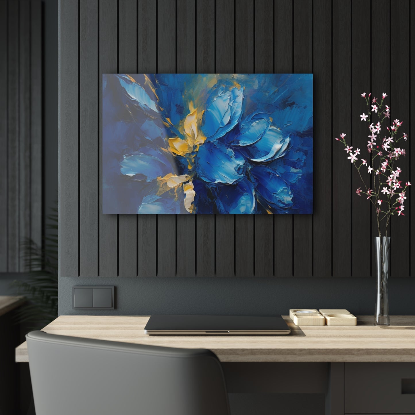 Abstract Wallpaper Acrylic Prints: Immersive Floral Beauty with Blue Orchid Motif