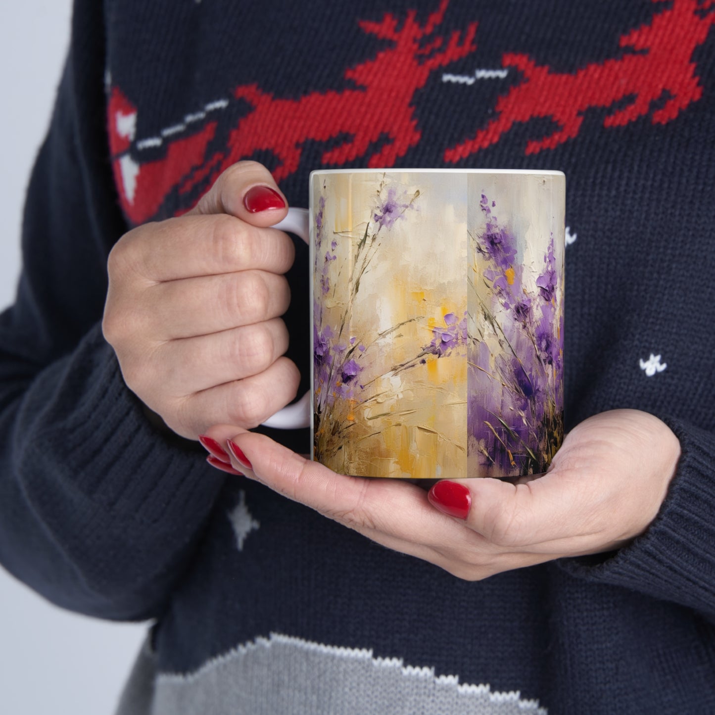 Expressive Lavender Drawing on Ceramic Mug: A Symphony of Colors and Petals