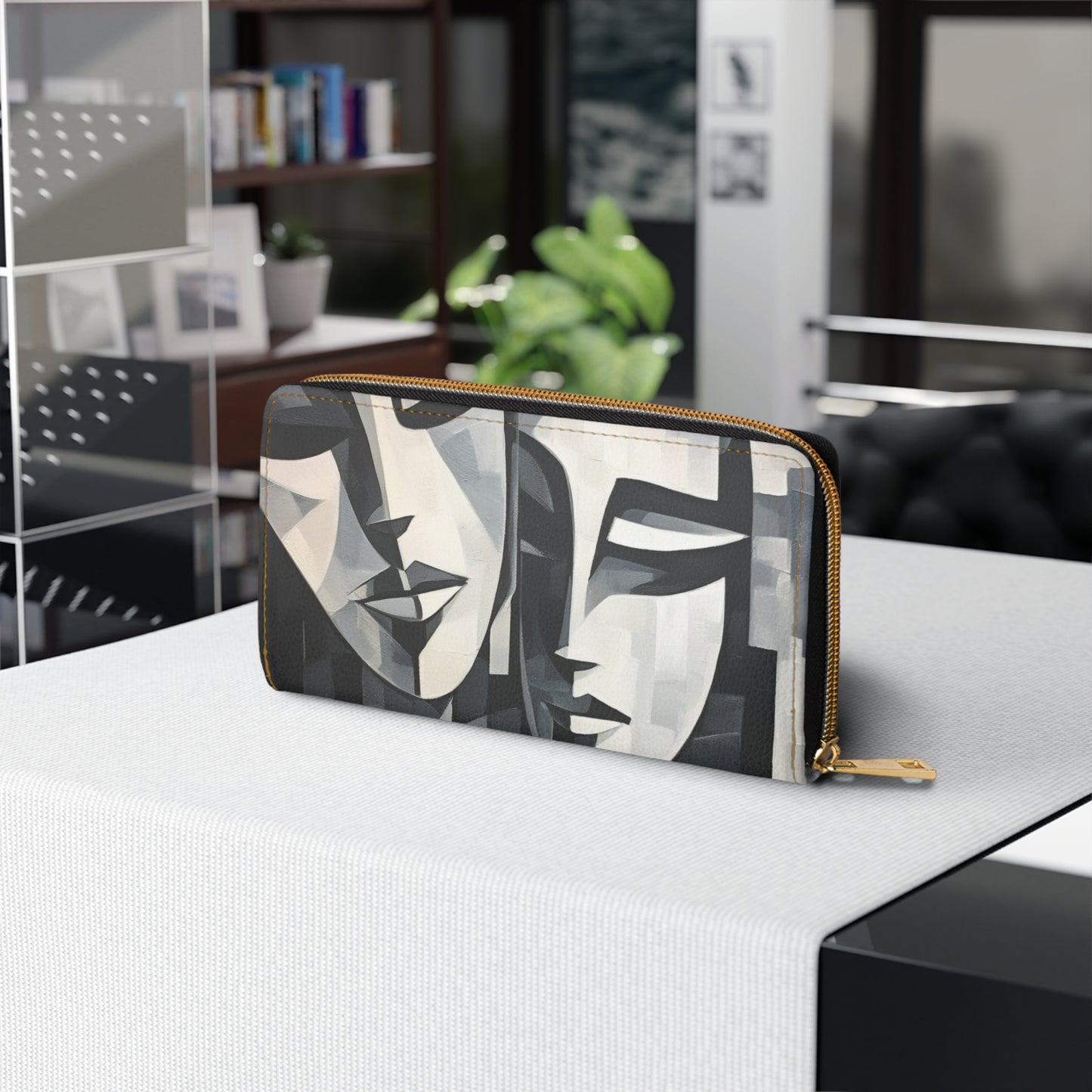 Abstract Oil Paint Zipper Wallet: Cubist Artistry in a Portable Masterpiece