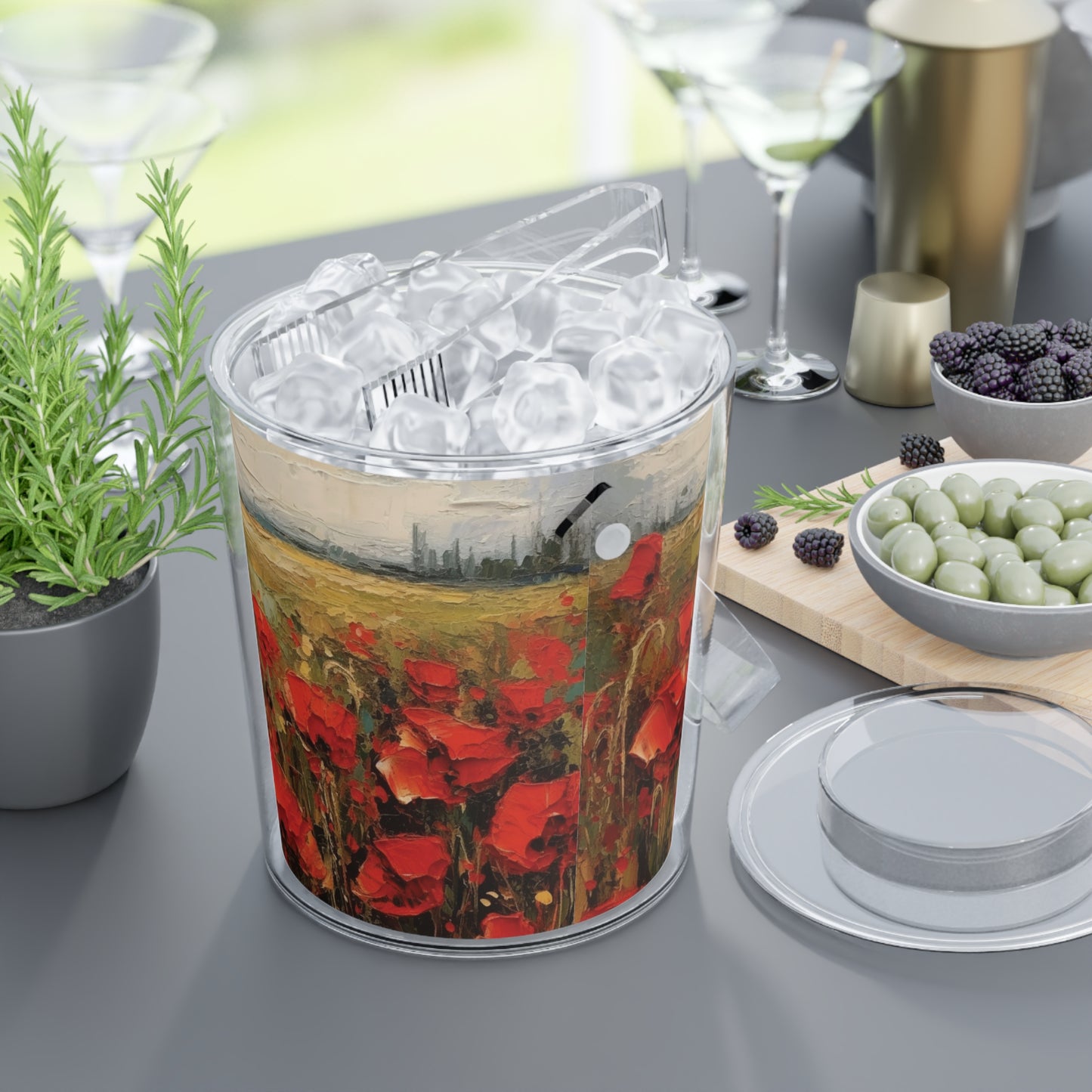 Abstract Poppy Fields: Ice Bucket with Tongs for Artistic Inspiration