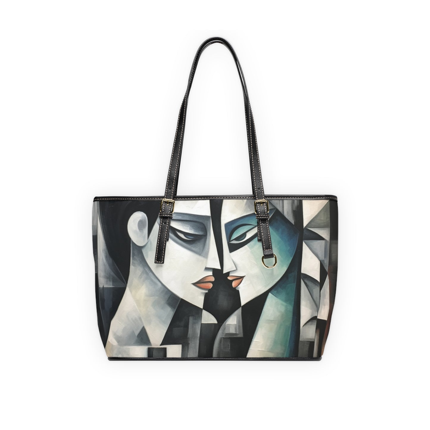 PU Leather Shoulder Bag with Cubist Art Finesse and Abstract Flair