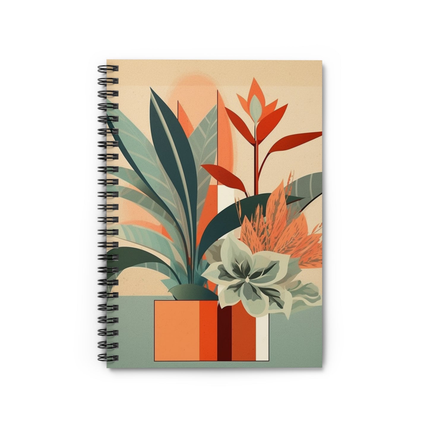 Floral Fusion: Atomic Age Spiral Notebook with Midcentury Modern Design and Flower Drawings