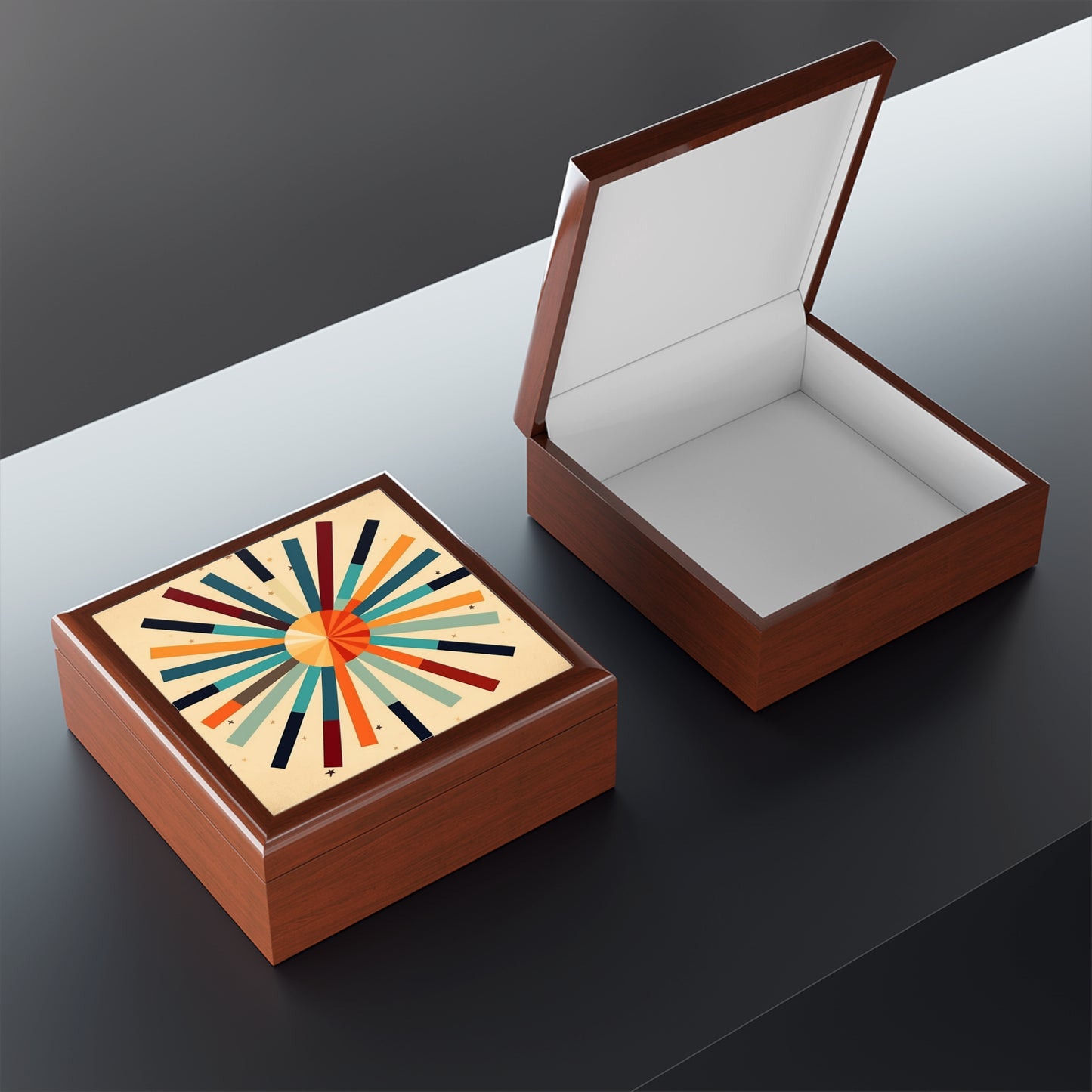 Artistic Abstractions: Starburst Candy Colored Jewelry Box for Modern Abstract Art Lovers