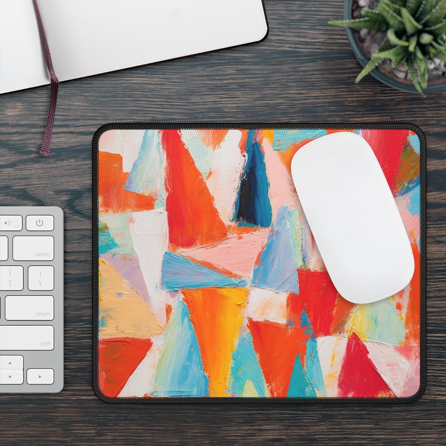 Energetic Brushwork: Pastel Triangle Gaming Mouse Pad with Clear Colors