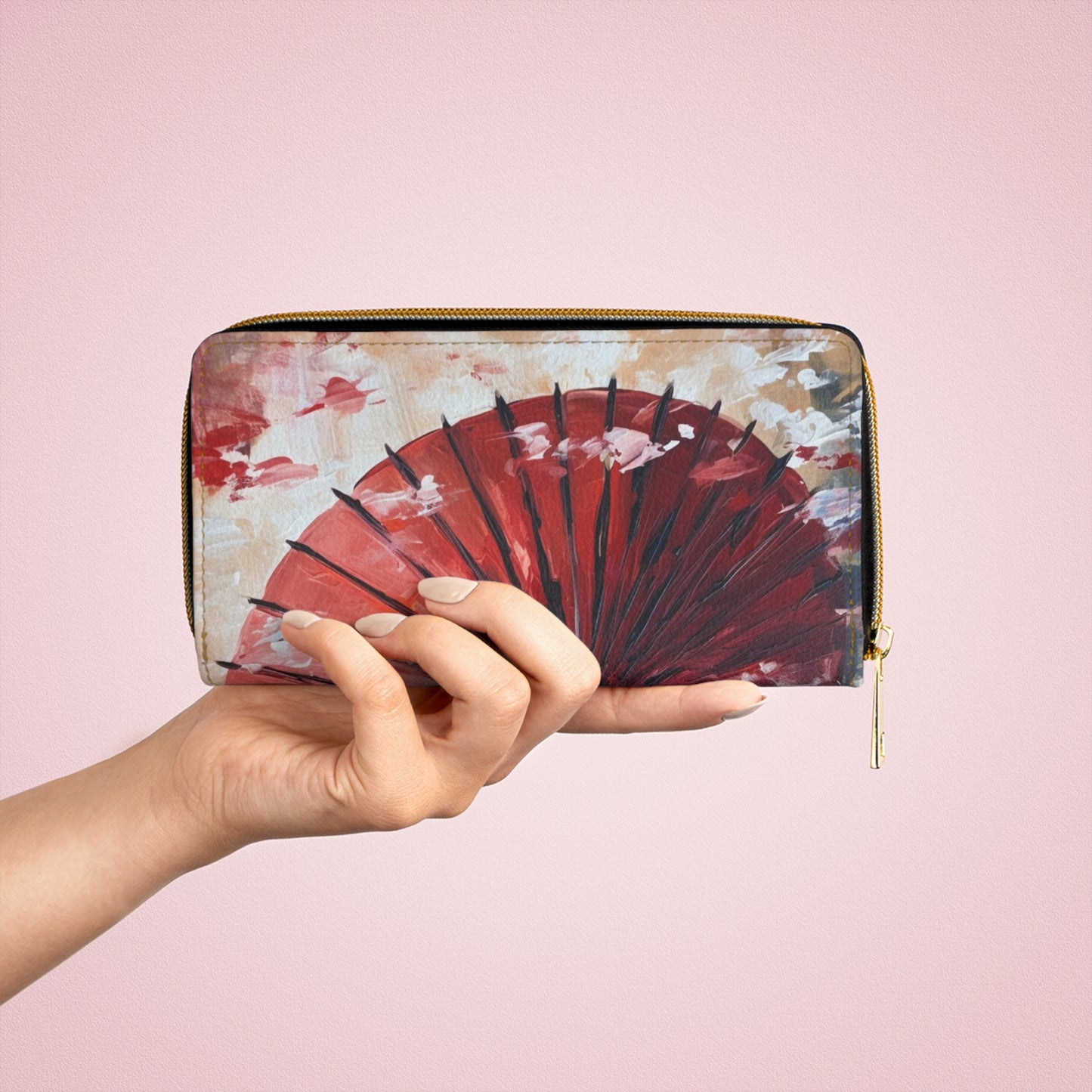 Abstract Japanese Umbrella Painting Zipper Wallet