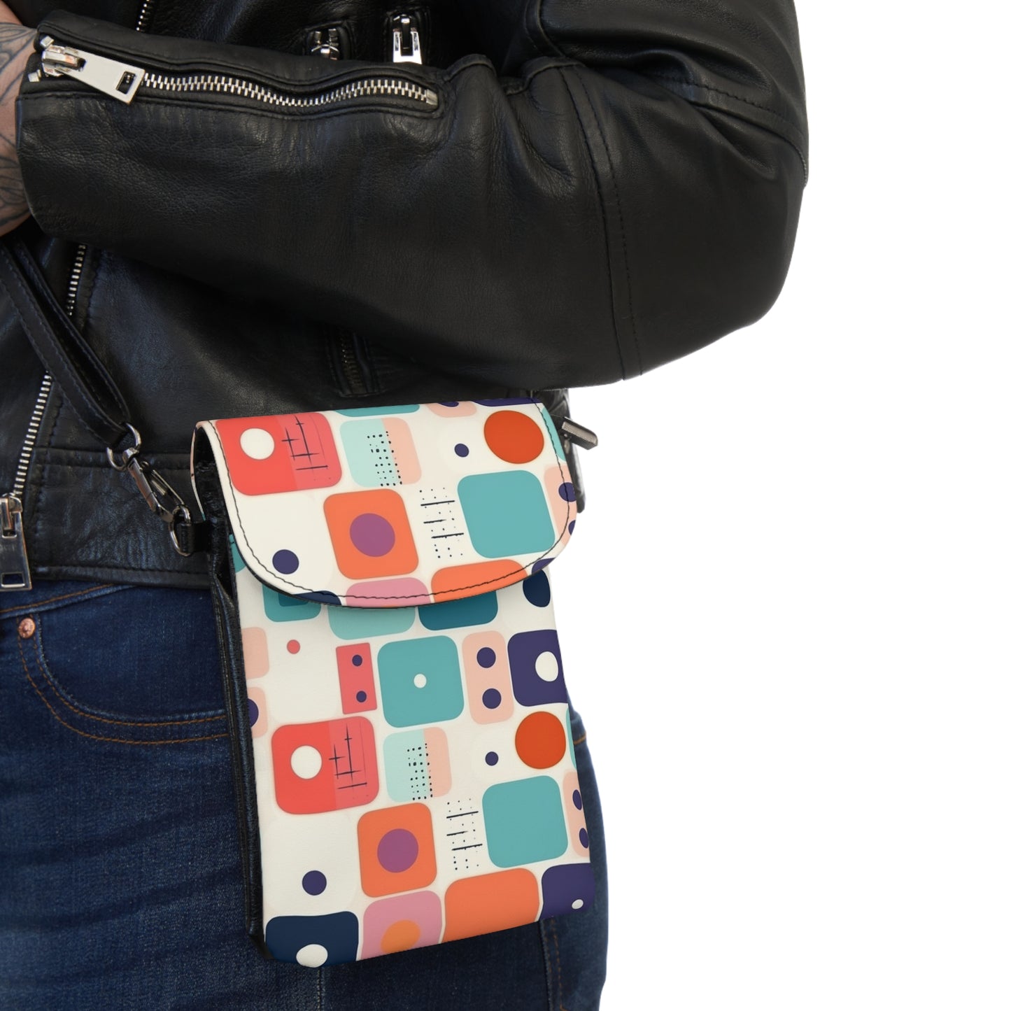 Retro Chic: Atomic Age-Inspired Small Cell Phone Wallet with Midcentury Modern Design and 1960s Fashion