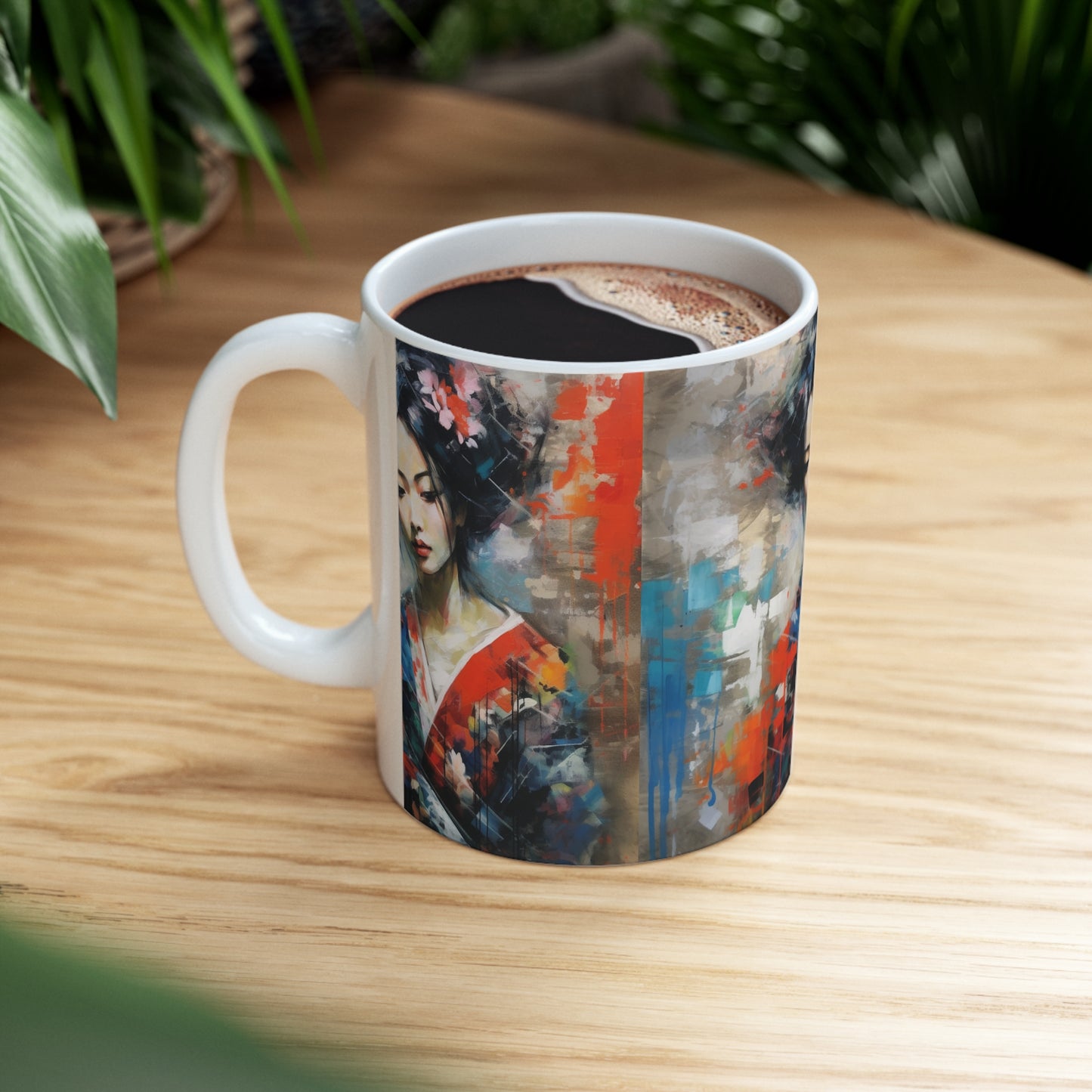 Abstract Wallpaper Bliss: Geisha Painting Ceramic Mug for Coffee Lovers
