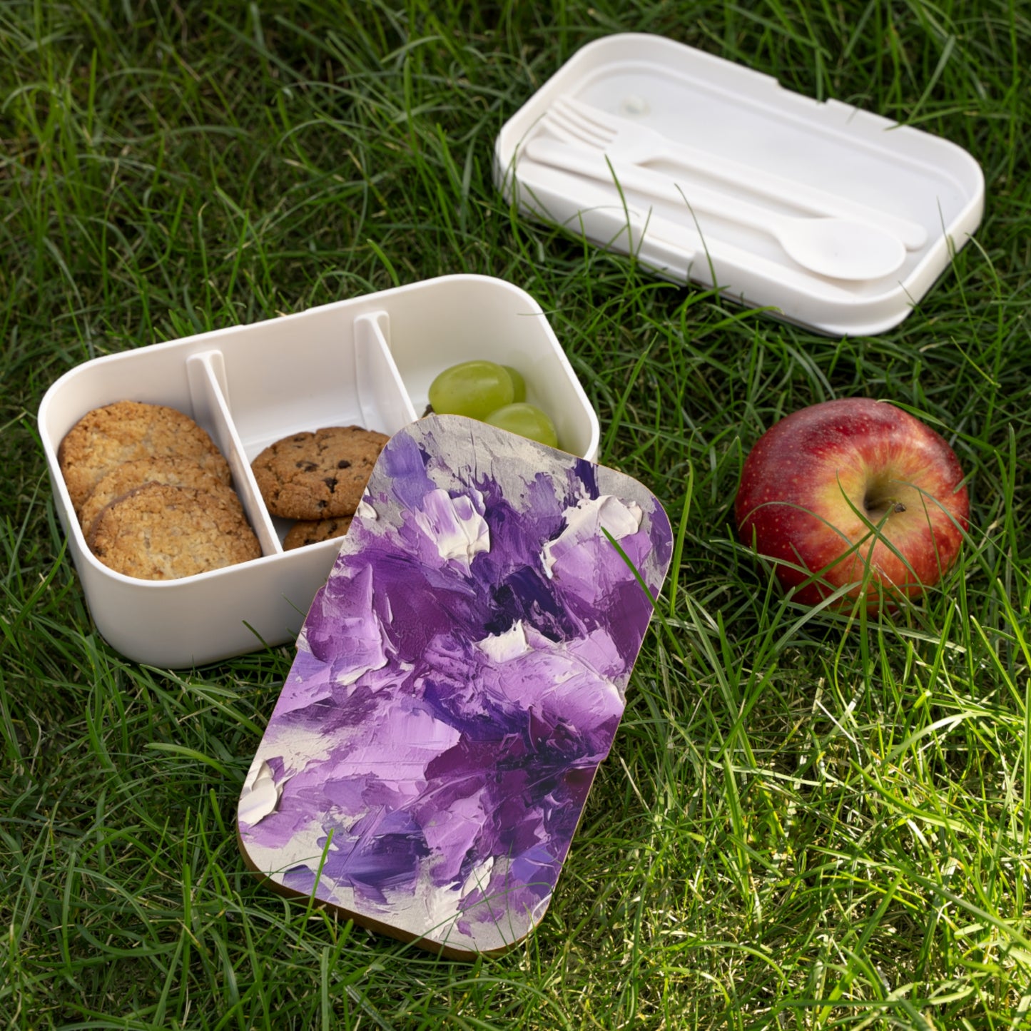 Bento Box with Serene Lavender Painting: Embrace the Tranquility