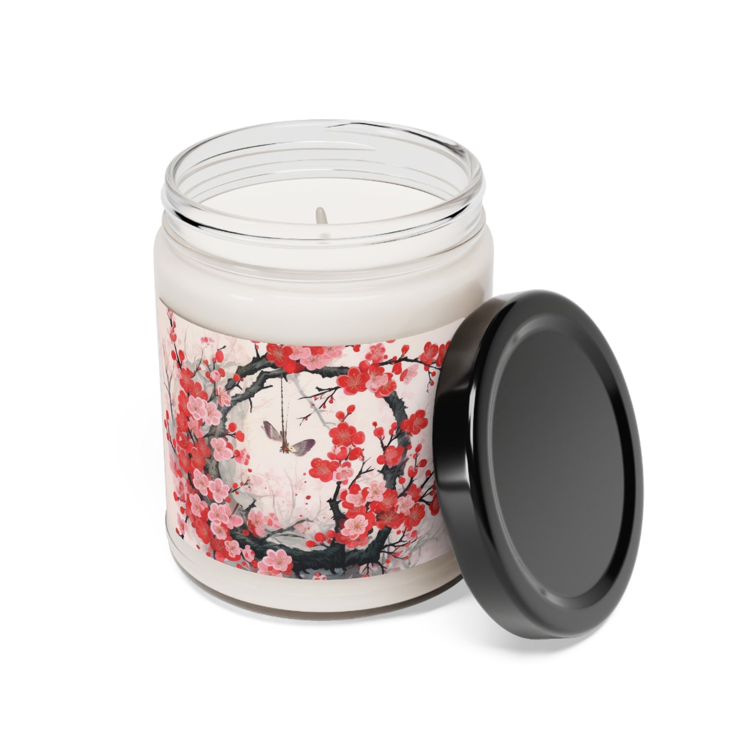 Cherry Blossom Delight: Scented Soy Candle Adorned with Intricate Flower Drawings and Artistry