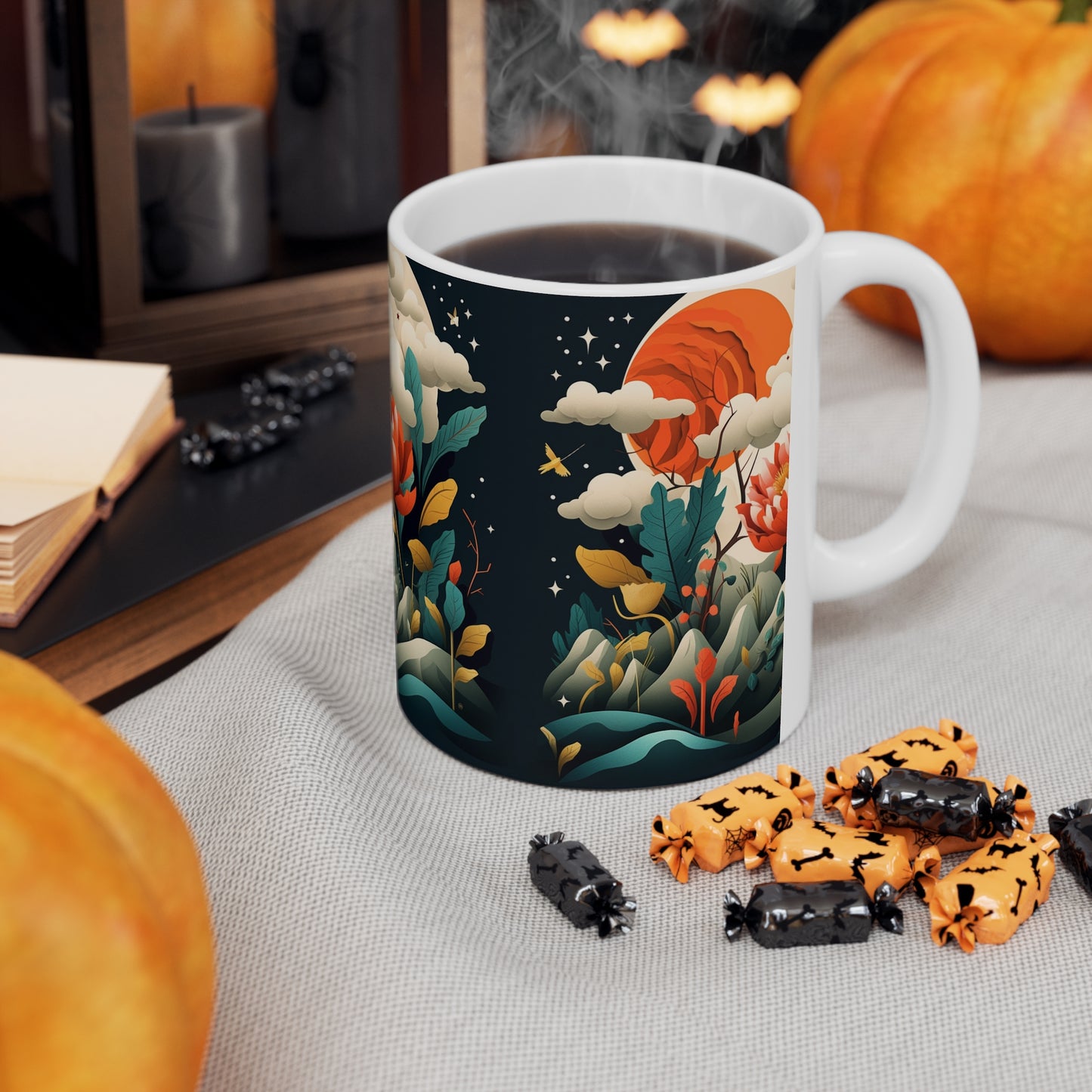Simplicity Refined: Ceramic Mug with Minimalist Midcentury Modern Design and Abstract Art