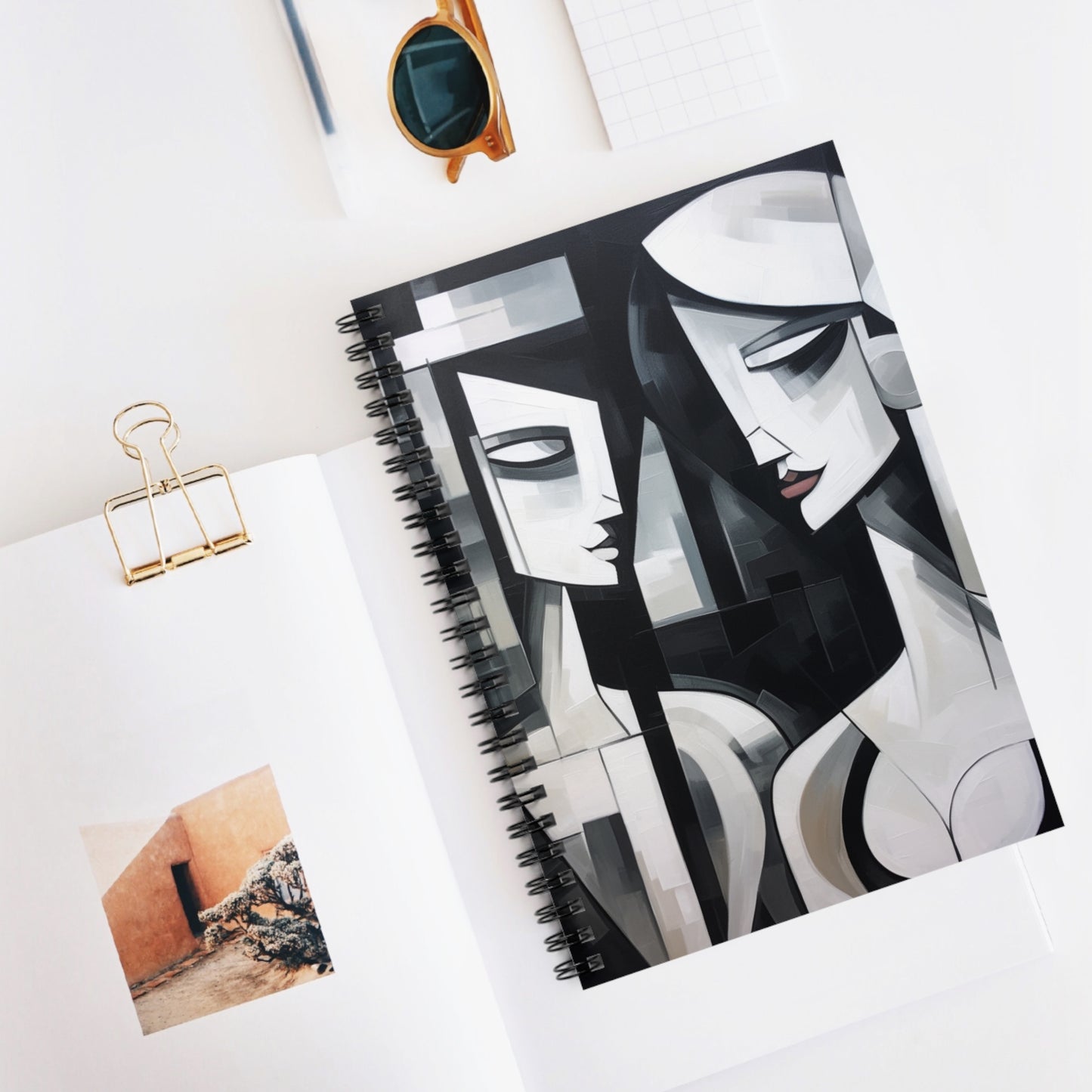 Black and White Wallpaper Spiral Notebook: Immersive Cubist Style in Every Word