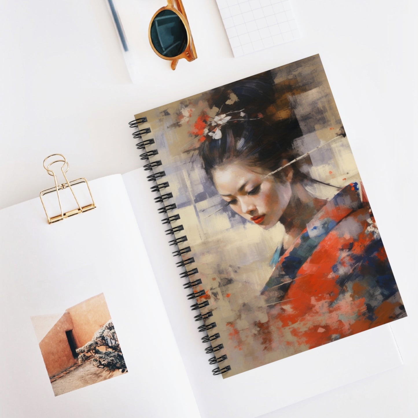 Japanese-Inspired Abstract Oil Painting Spiral Notebook