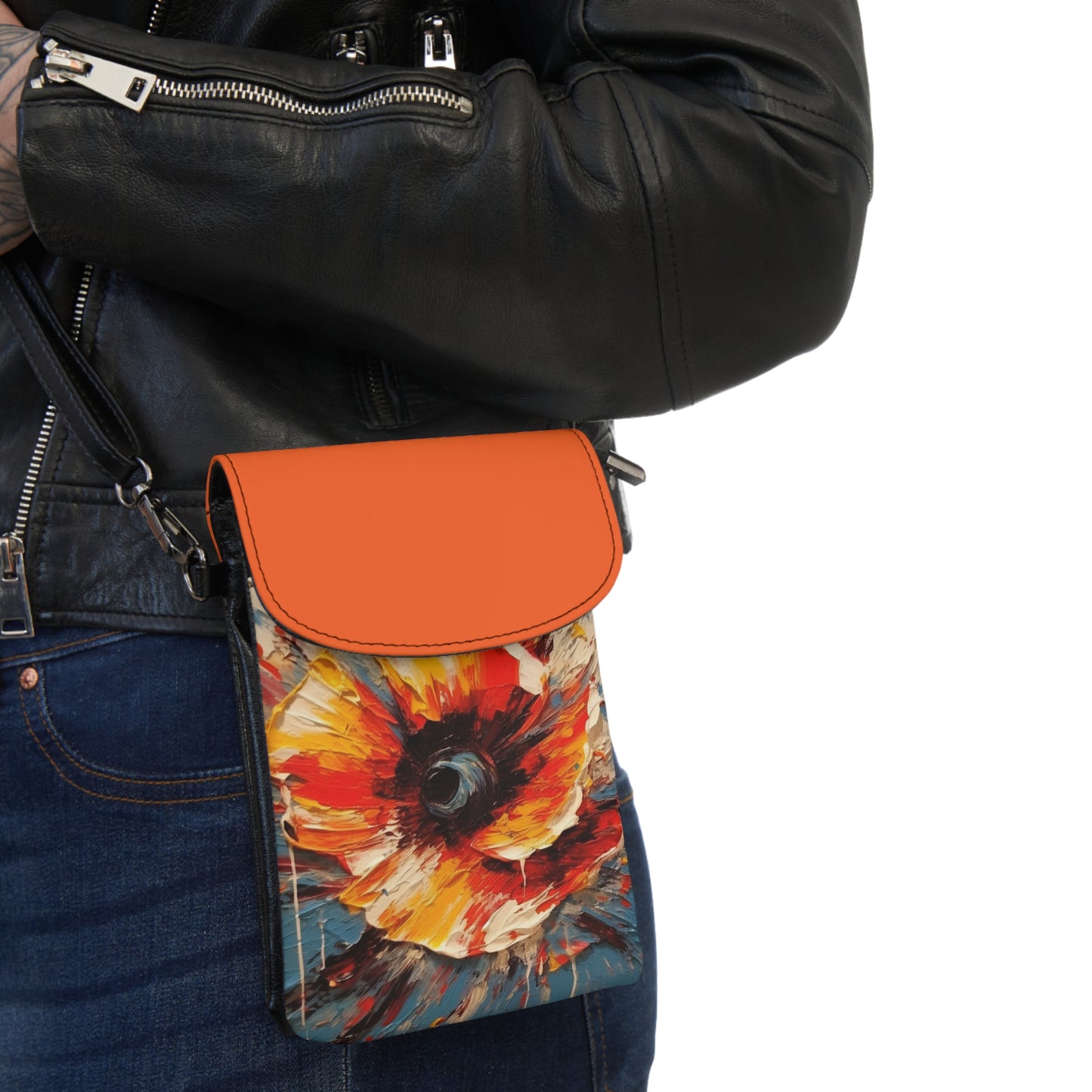 Poppy Symphony: Small Cell Phone Wallet with Abstract Floral Artwork