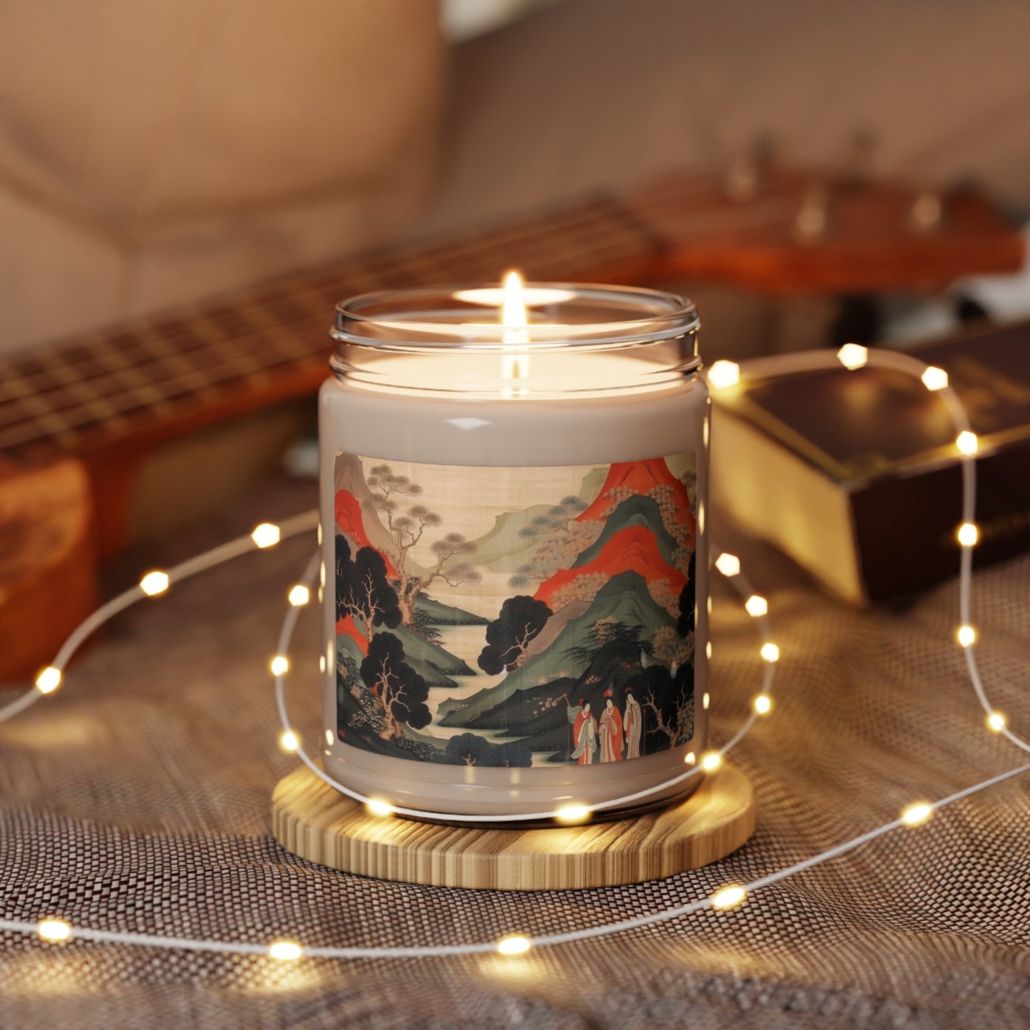 Custom Japanese Tapestry on a Scented Soy Candle- Unique Artistic Expression