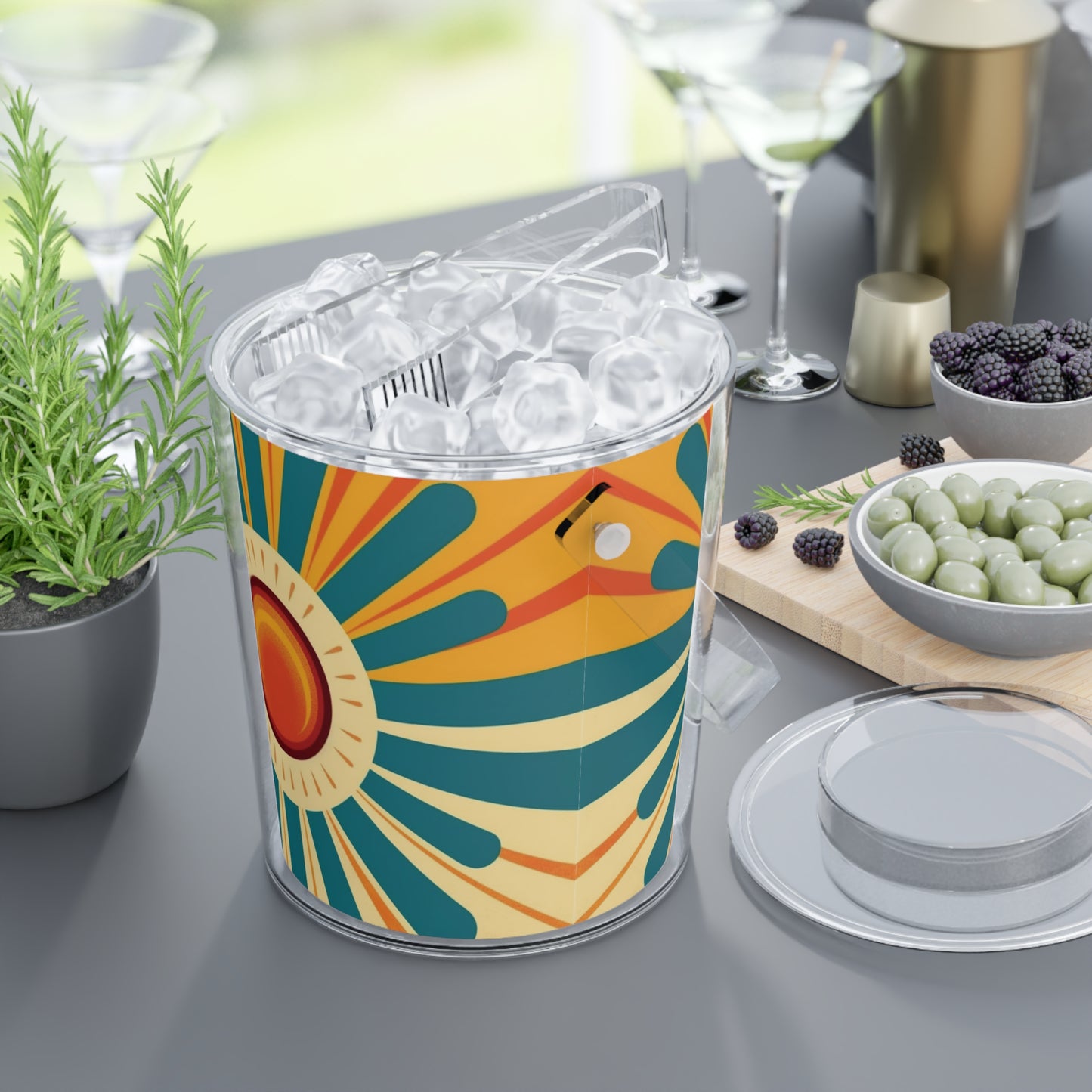 Atomic Age Sunshine: Midcentury Modern Sun Ice Bucket with Tongs
