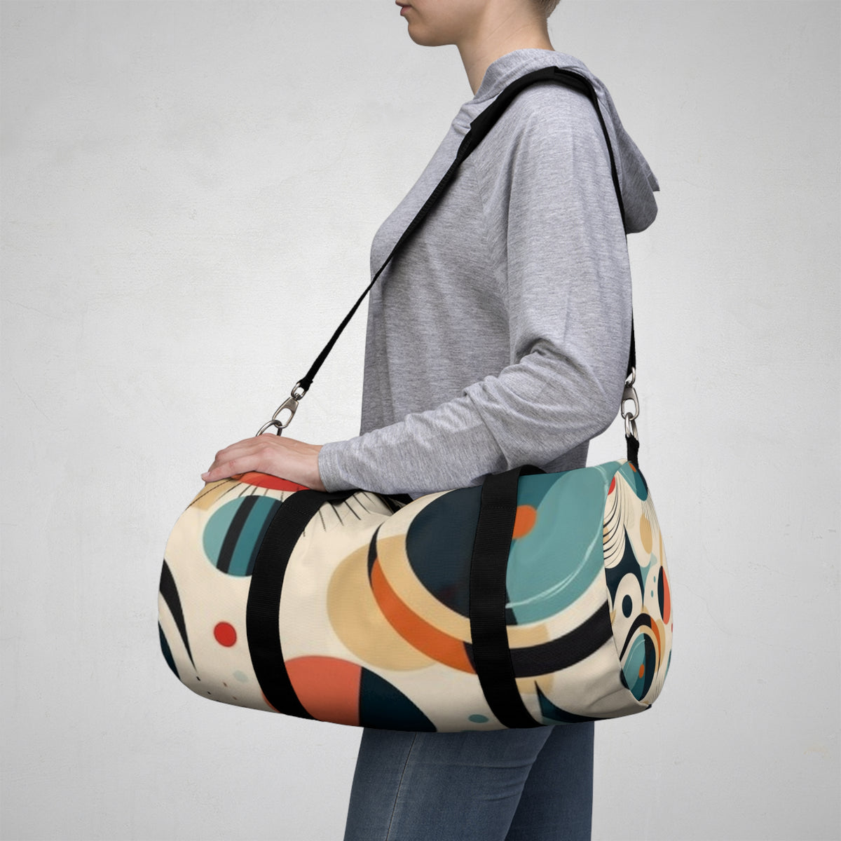 Abstract Elegance: Midcentury Modern Duffel Bag with Modern Abstract Art and Vintage Fashion