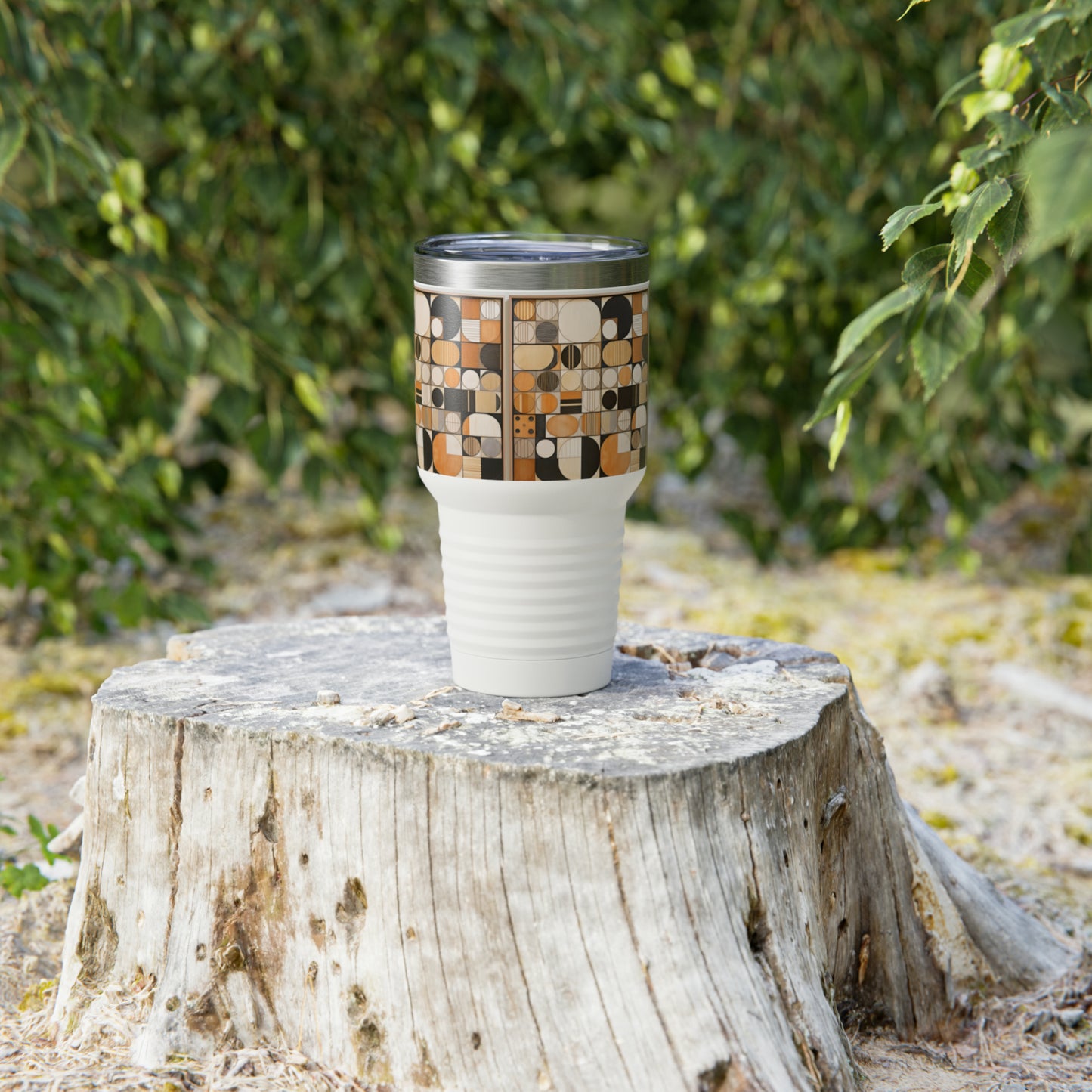 Whimsical Circles: Artistic Mosaics on a Ringneck Tumbler
