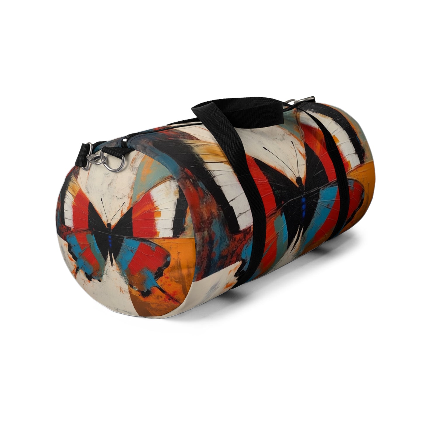 Bauhaus-Inspired Butterfly Symphony: Duffel Bag with Vibrant Colors and Intricate Details