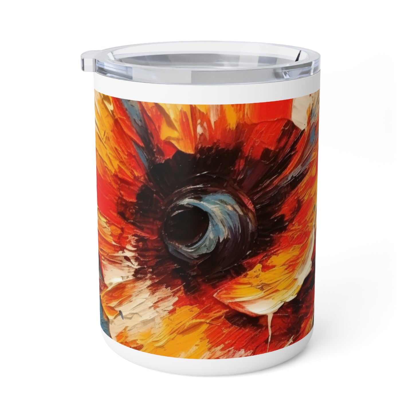 Poppy Symphony: Insulated Coffee Mug with Abstract Floral Artwork
