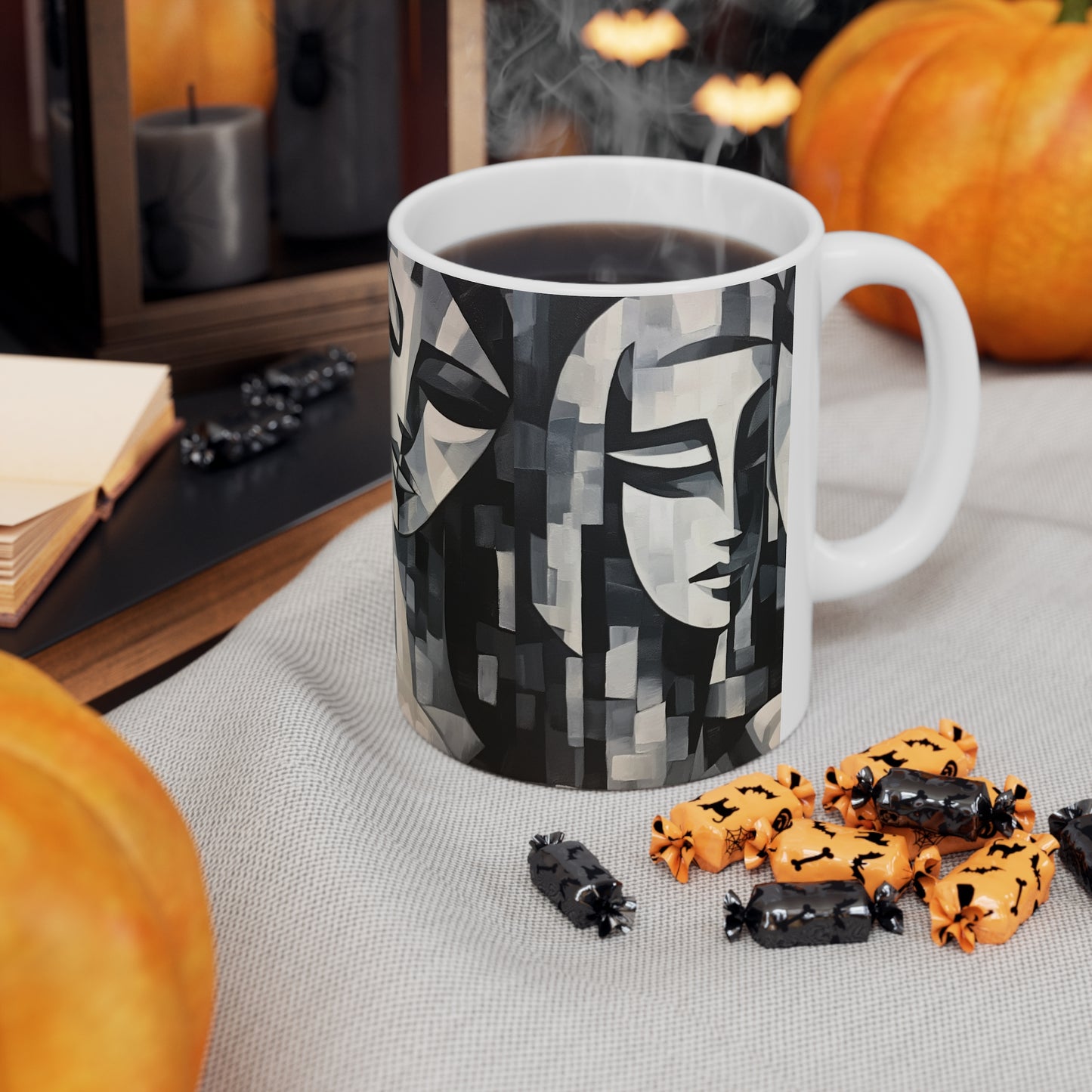 Abstract Oil Paint Ceramic Mug: Cubist Artistry in a Portable Masterpiece