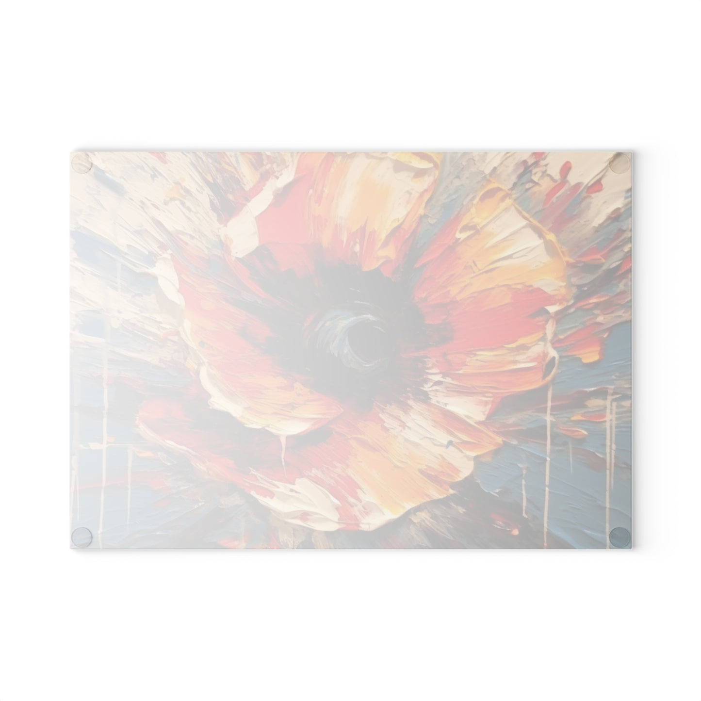 Poppy Symphony: Glass Cutting Board with Abstract Floral Artwork