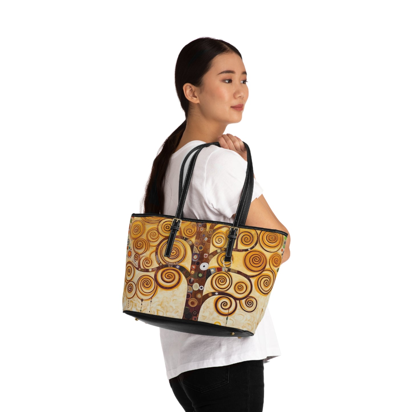 Captivating Artistry: The Tree of Life PU Leather Shoulder Bag, Inspired by Gustav Klimt's Timeless Masterpiece
