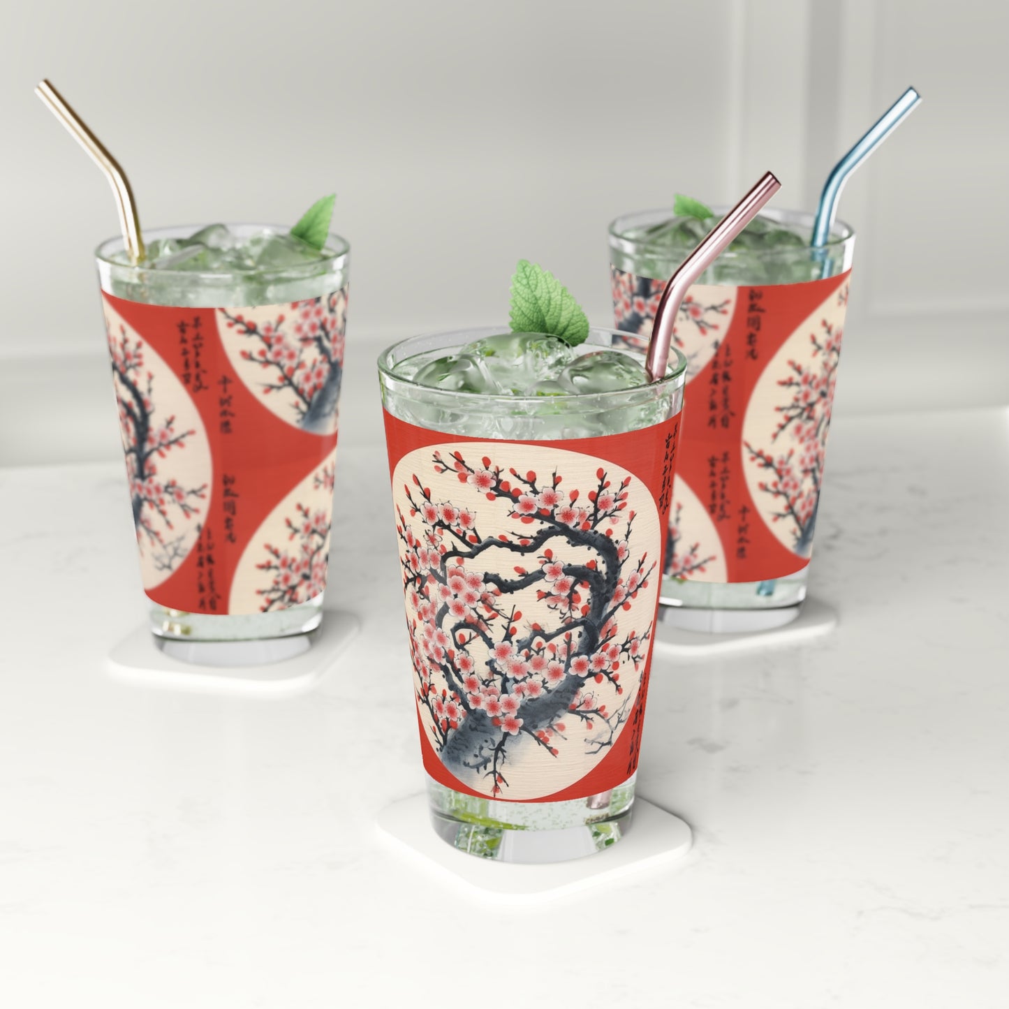 Enchanting Petal Symphony: Pint Glass Celebrating Cherry Blossom Tree Drawings