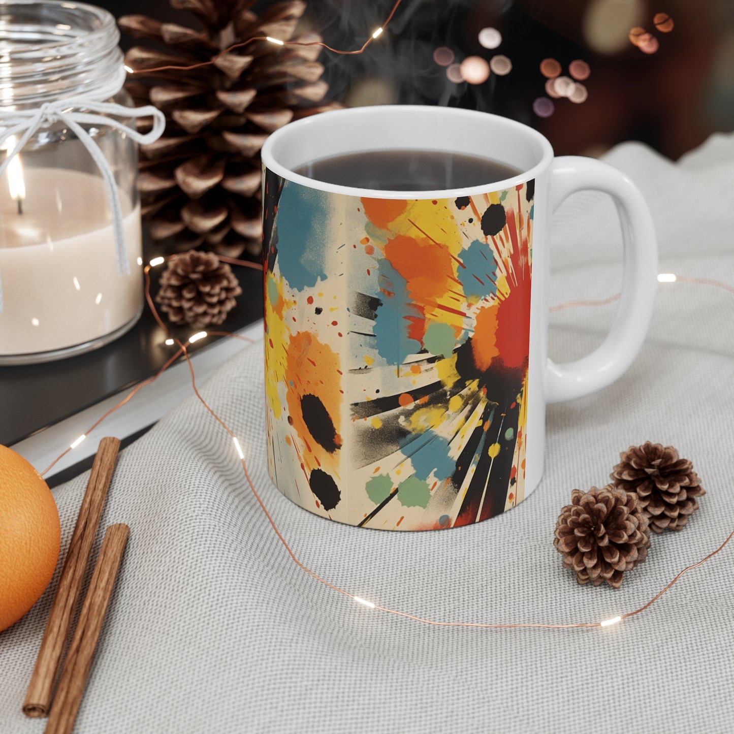 Contemporary Abstract Ceramic Mug: Fusion of Gutai Inspiration and American Heritage