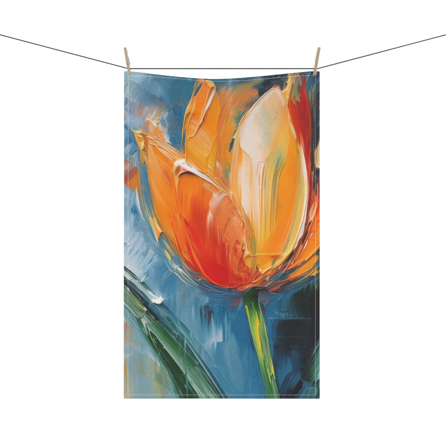 Orange Tulip Magic on Kitchen Towel: A Blossoming Artistic Delight